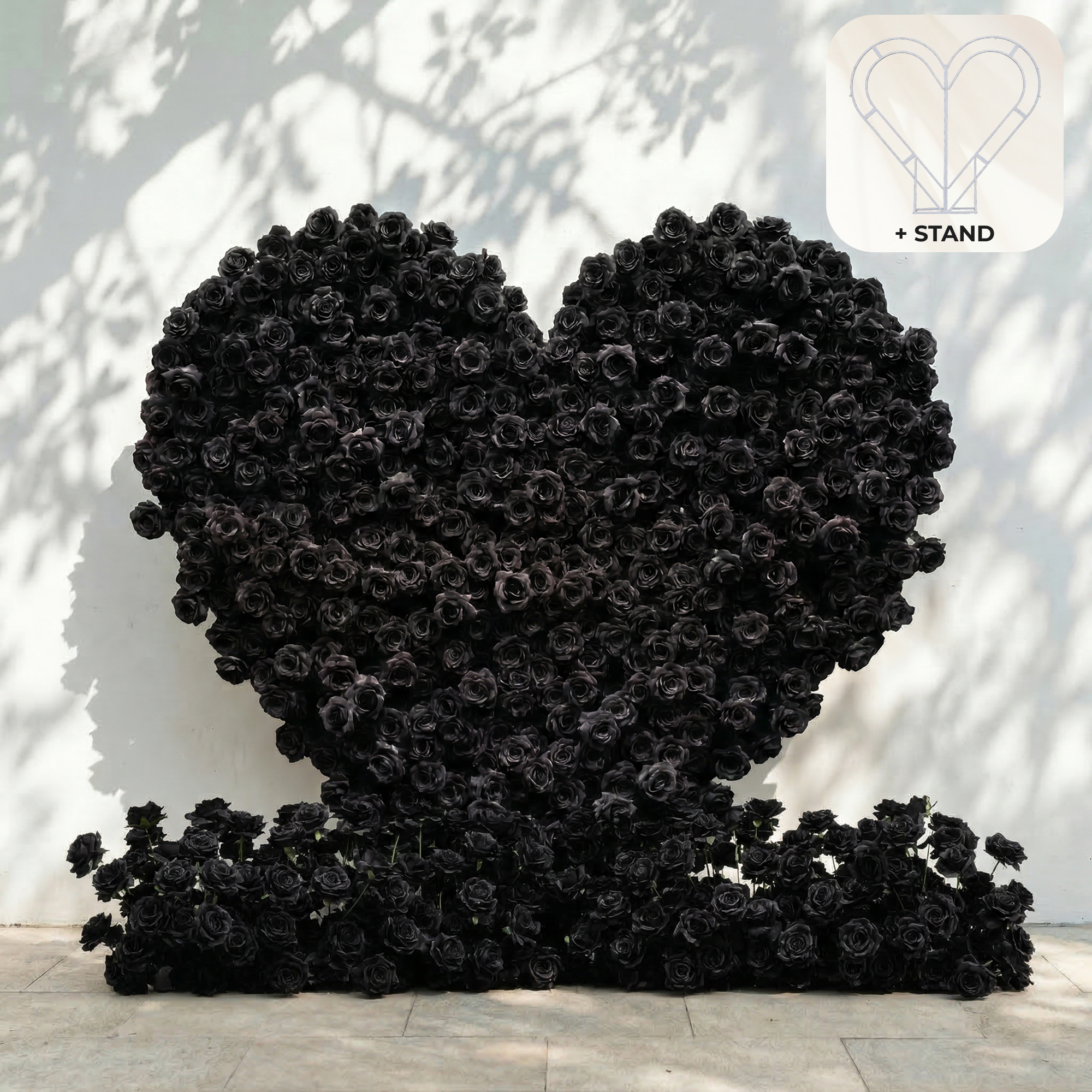 Xelune: 3D Mysterious All-Black Heart-Shaped Artificial Floral Backdrop for Luxury Photo Booth &amp; Events