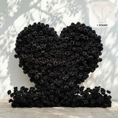 Xelune: 3D Mysterious All-Black Heart-Shaped Artificial Floral Backdrop for Luxury Photo Booth &amp; Events