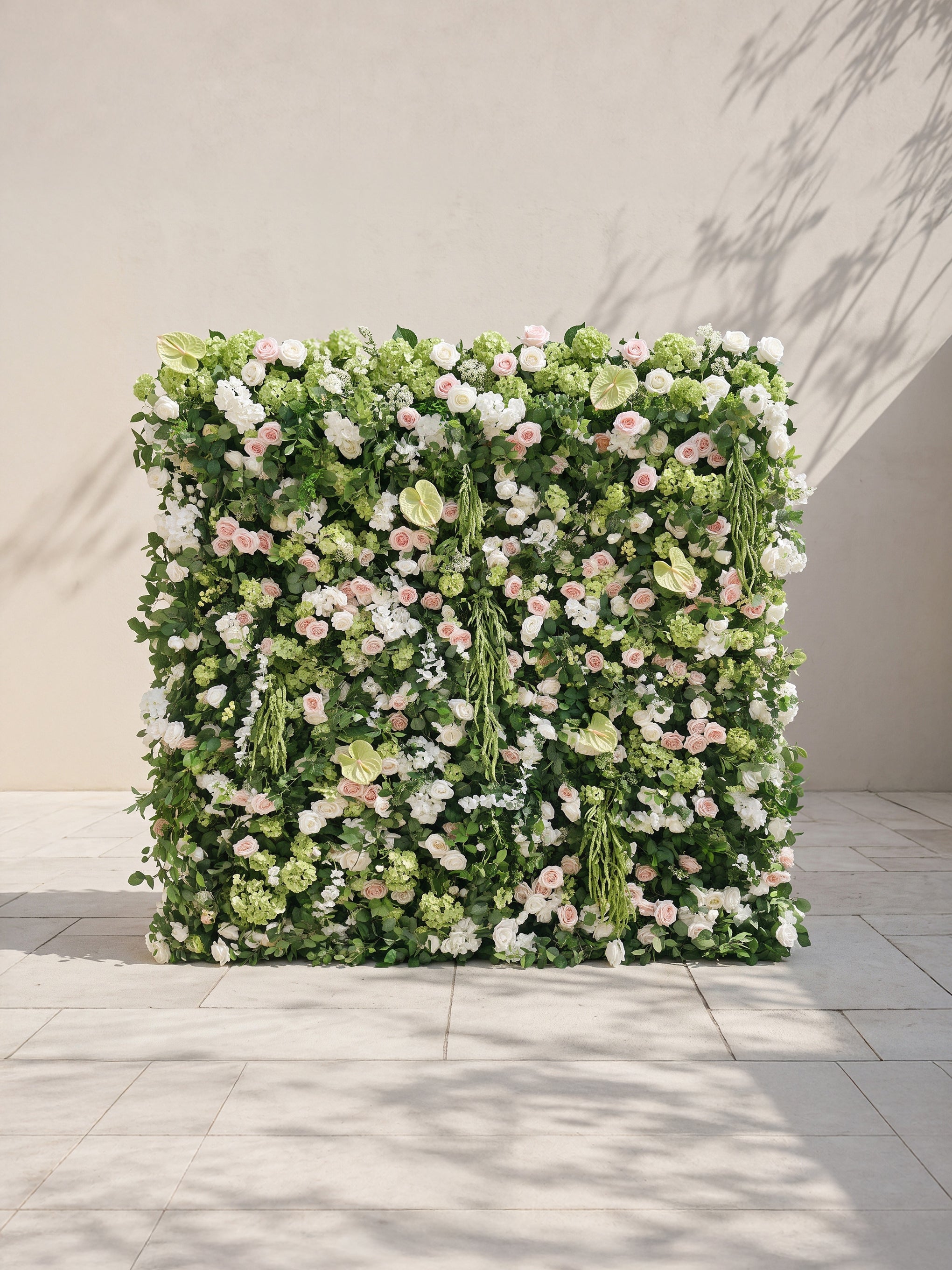 Yarara 5D Fabric Artificial rolling up curtain flower wall — front view