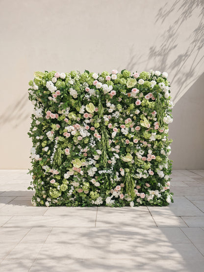 Yarara 5D Fabric Artificial rolling up curtain flower wall — front view
