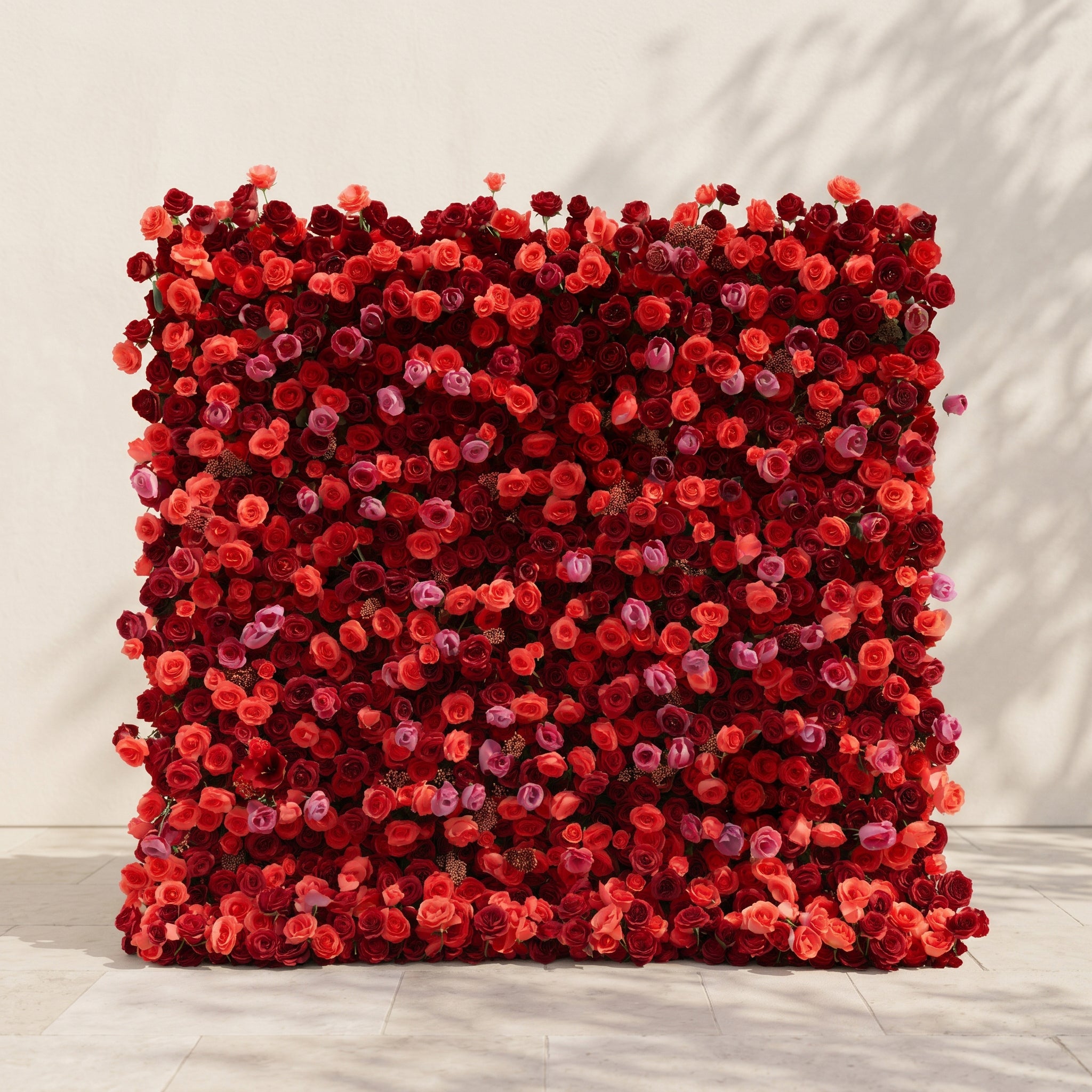 Yarsira: 5D Ruby Red &amp; Deep Crimson Silk Floral Wall Backdrop for Luxury Weddings &amp; Grand Galas