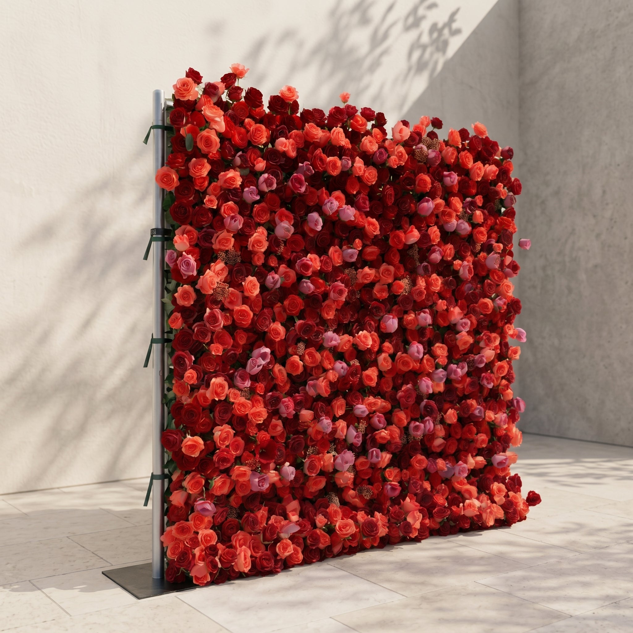 Yarsira: 5D Ruby Red &amp; Deep Crimson Silk Floral Wall Backdrop for Luxury Weddings &amp; Grand Galas