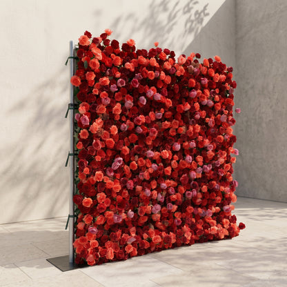 Yarsira: 5D Ruby Red &amp; Deep Crimson Silk Floral Wall Backdrop for Luxury Weddings &amp; Grand Galas