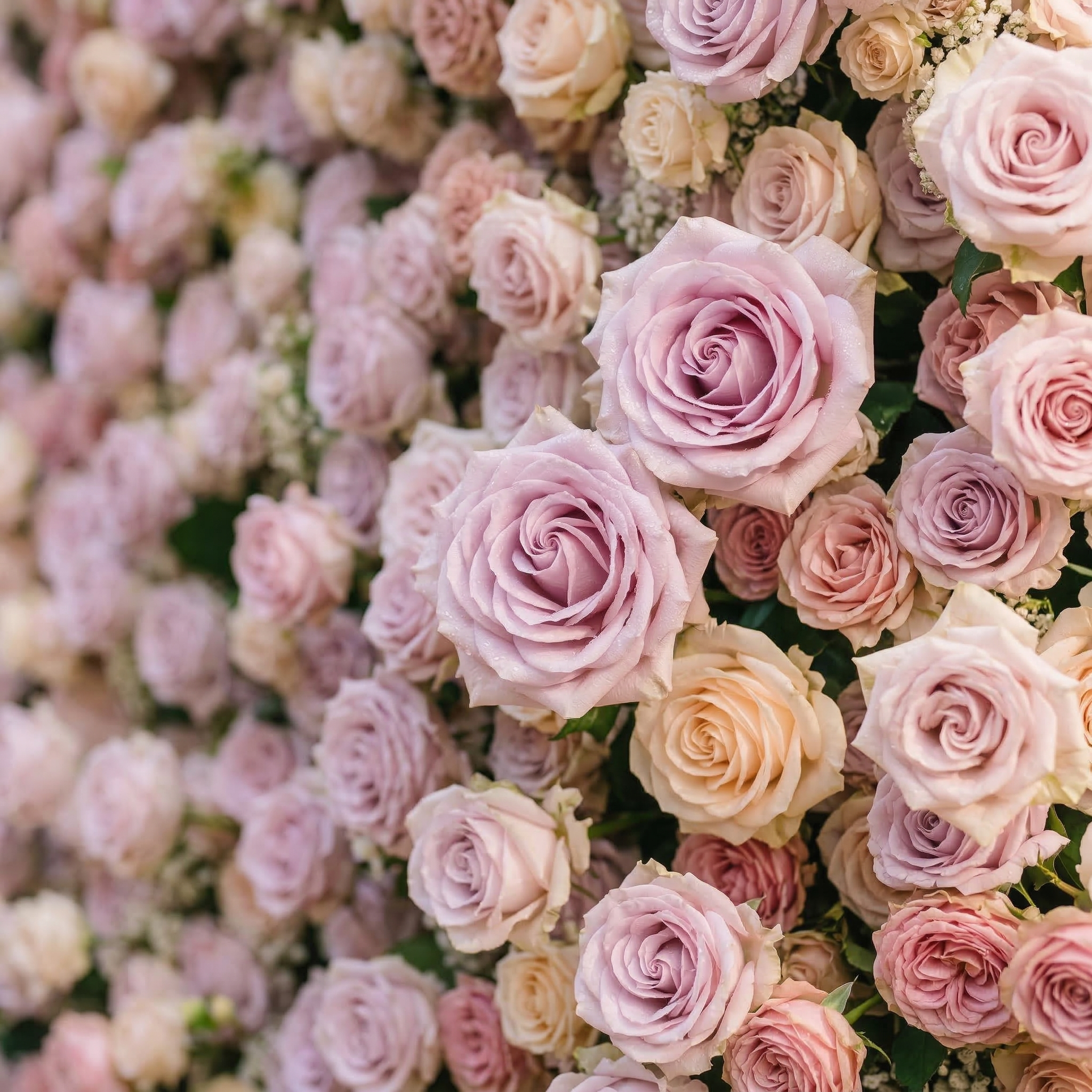 Yavelle: 5D Soft Pink &amp; Light Lavender Silk Rose Flower Wall Roll-Up Fabric Backdrop for Elegant Weddings