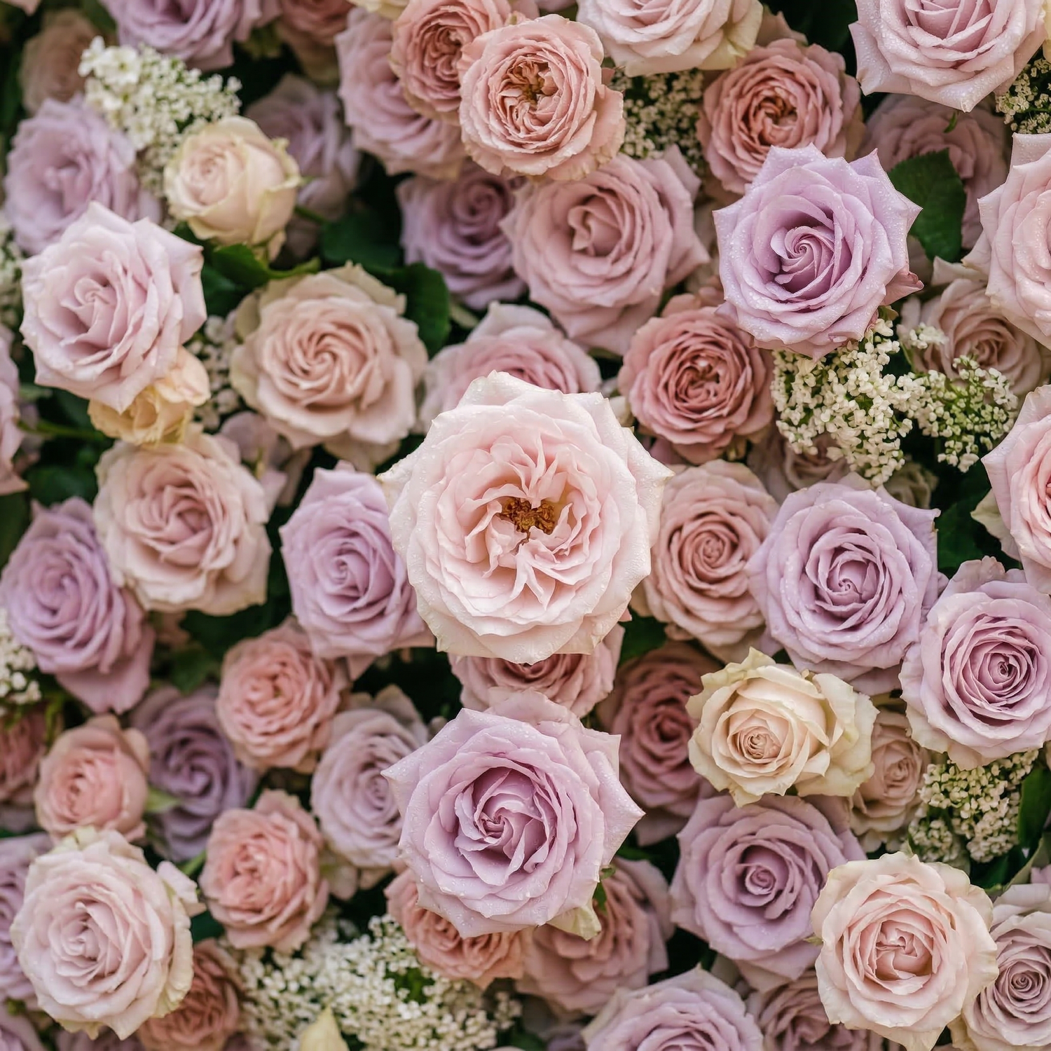 Yavelle: 5D Soft Pink &amp; Light Lavender Silk Rose Flower Wall Roll-Up Fabric Backdrop for Elegant Weddings