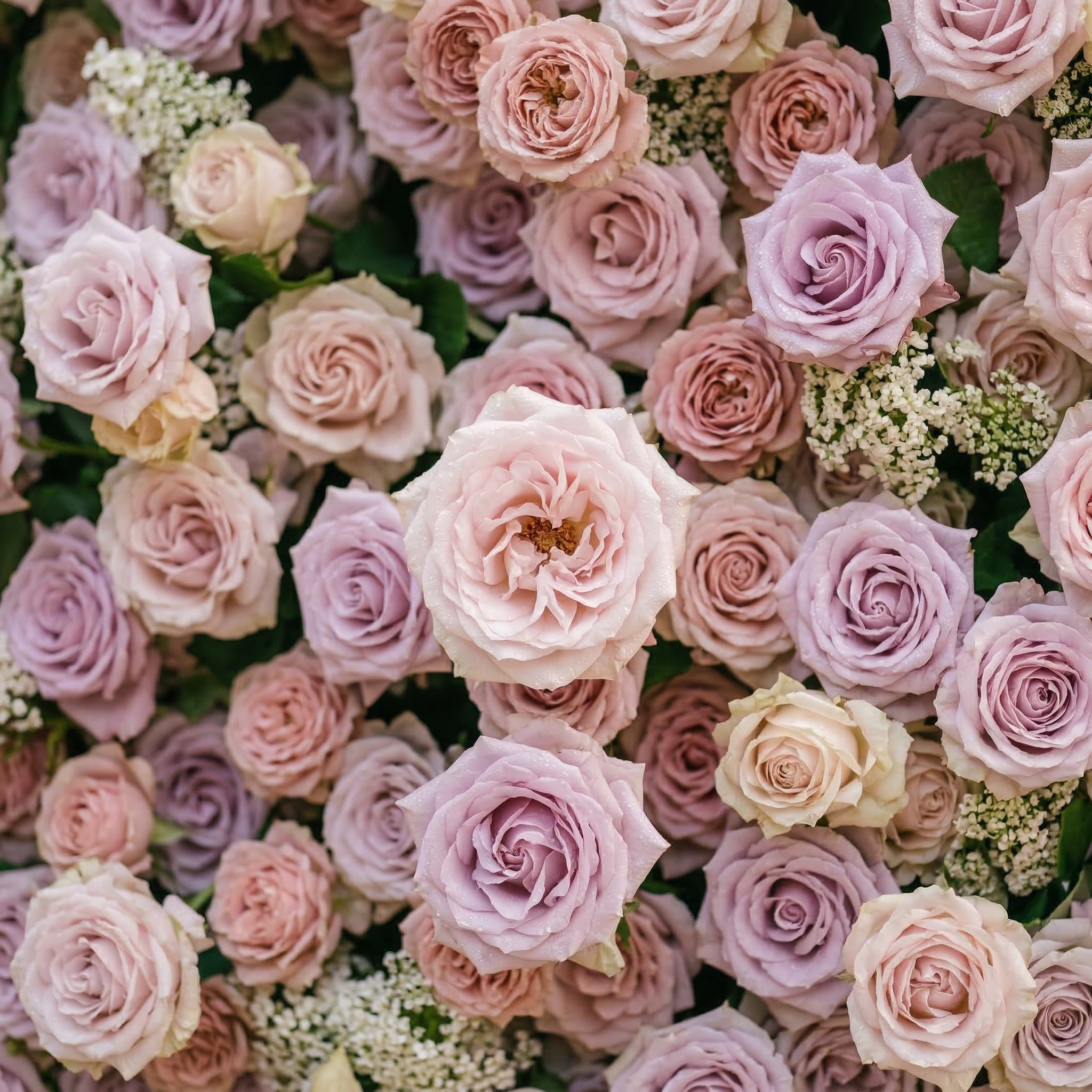 Yavelle: 5D Soft Pink &amp; Light Lavender Silk Rose Flower Wall Roll-Up Fabric Backdrop for Elegant Weddings