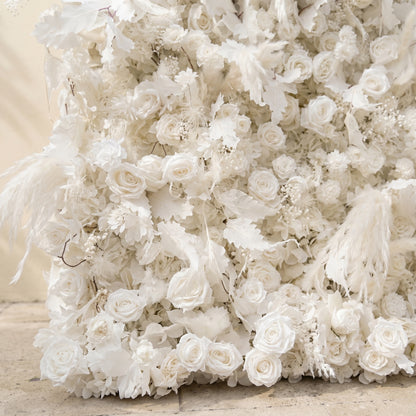 Zarenbelle: Classic White 5D Flower wall with Roses and Pampas for Wedding&amp;Event Decor zarenbelle detail 2