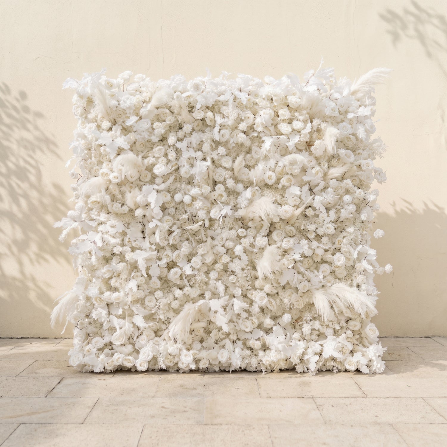 Zarenbelle: Classic White 5D Flower wall with Roses and Pampas for Wedding&amp;Event Decor zarenbelle front