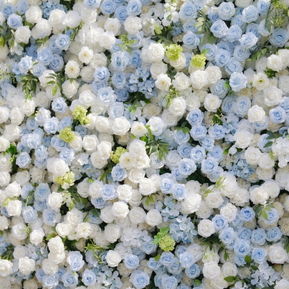 Zarenette:5D Dusty Baby Blue &amp; Ivory White Silk Rose Flower Wall Roll-Up Fabric Backdrop for Romantic Weddings &amp; Proposals