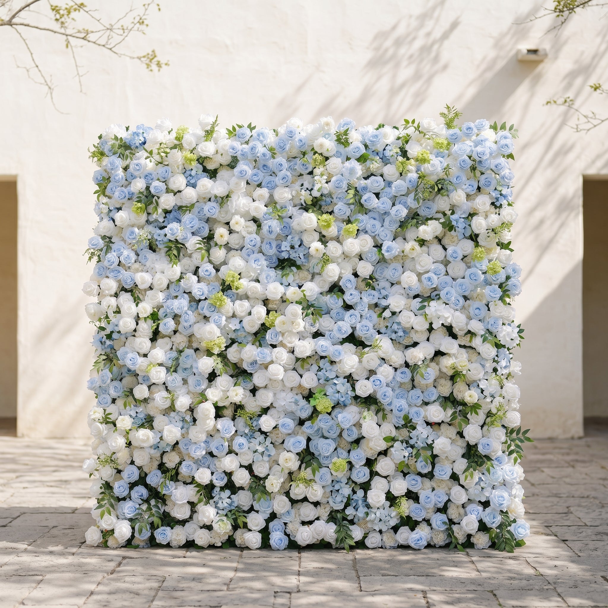 Zarenette:5D Dusty Baby Blue &amp; Ivory White Silk Rose Flower Wall Roll-Up Fabric Backdrop for Romantic Weddings &amp; Proposals