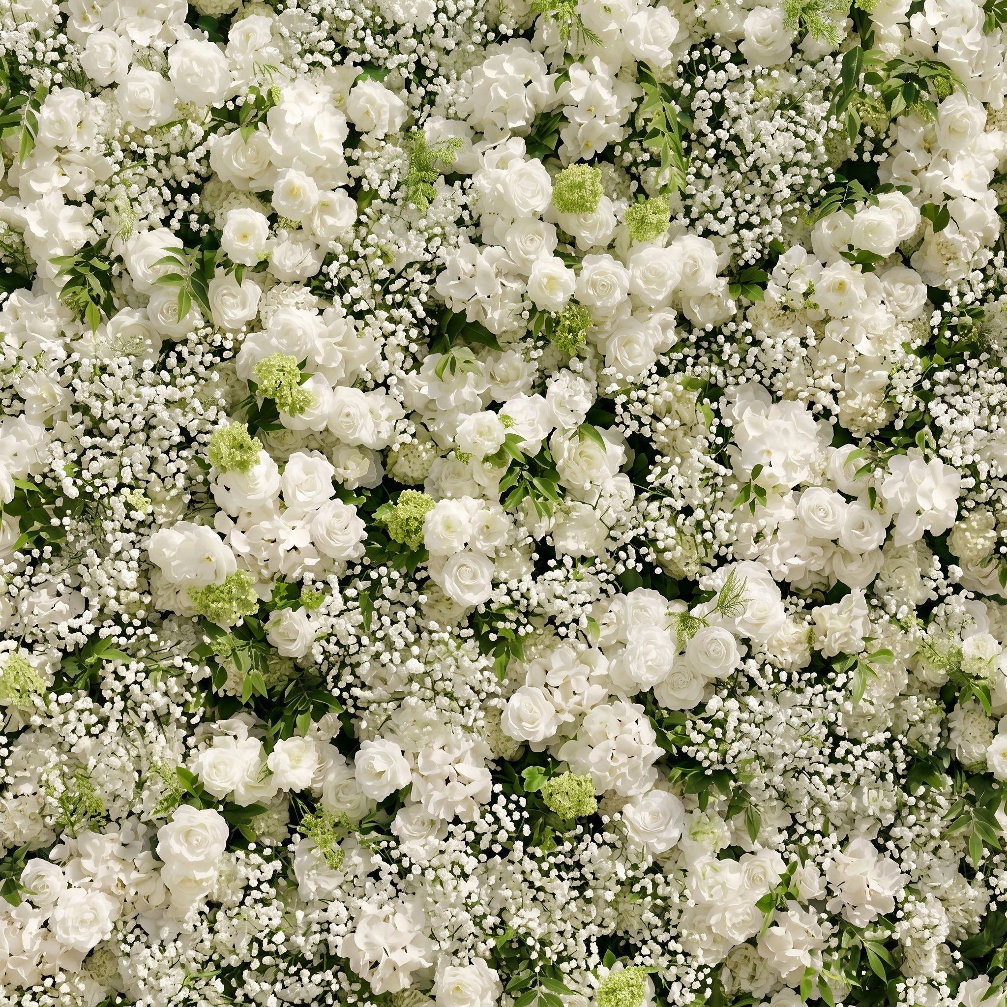 Zarensira:5D Luxury Ivory White Silk Rose, Baby Breath &amp; Lush Greenery Flower Wall Roll-Up Fabric Backdrop for Romantic Minimalist Weddings, Bridal Showers &amp; Proposal Event Decor