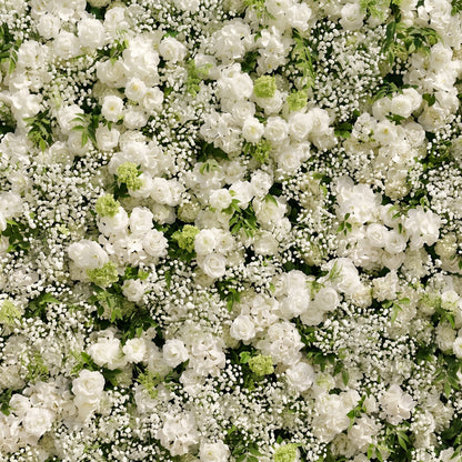Zarensira:5D Luxury Ivory White Silk Rose, Baby Breath &amp; Lush Greenery Flower Wall Roll-Up Fabric Backdrop for Romantic Minimalist Weddings, Bridal Showers &amp; Proposal Event Decor