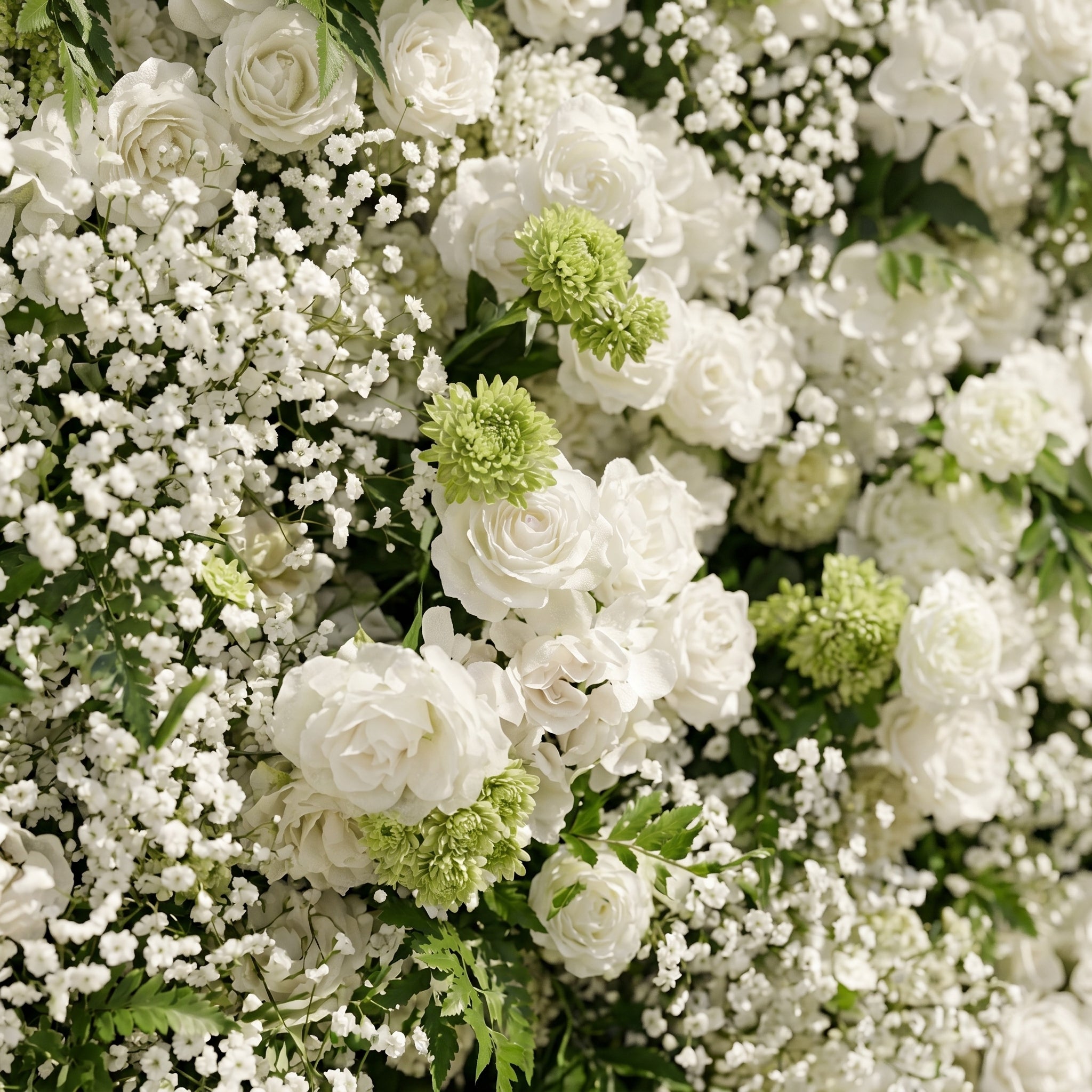 Zarensira:5D Luxury Ivory White Silk Rose, Baby Breath &amp; Lush Greenery Flower Wall Roll-Up Fabric Backdrop for Romantic Minimalist Weddings, Bridal Showers &amp; Proposal Event Decor