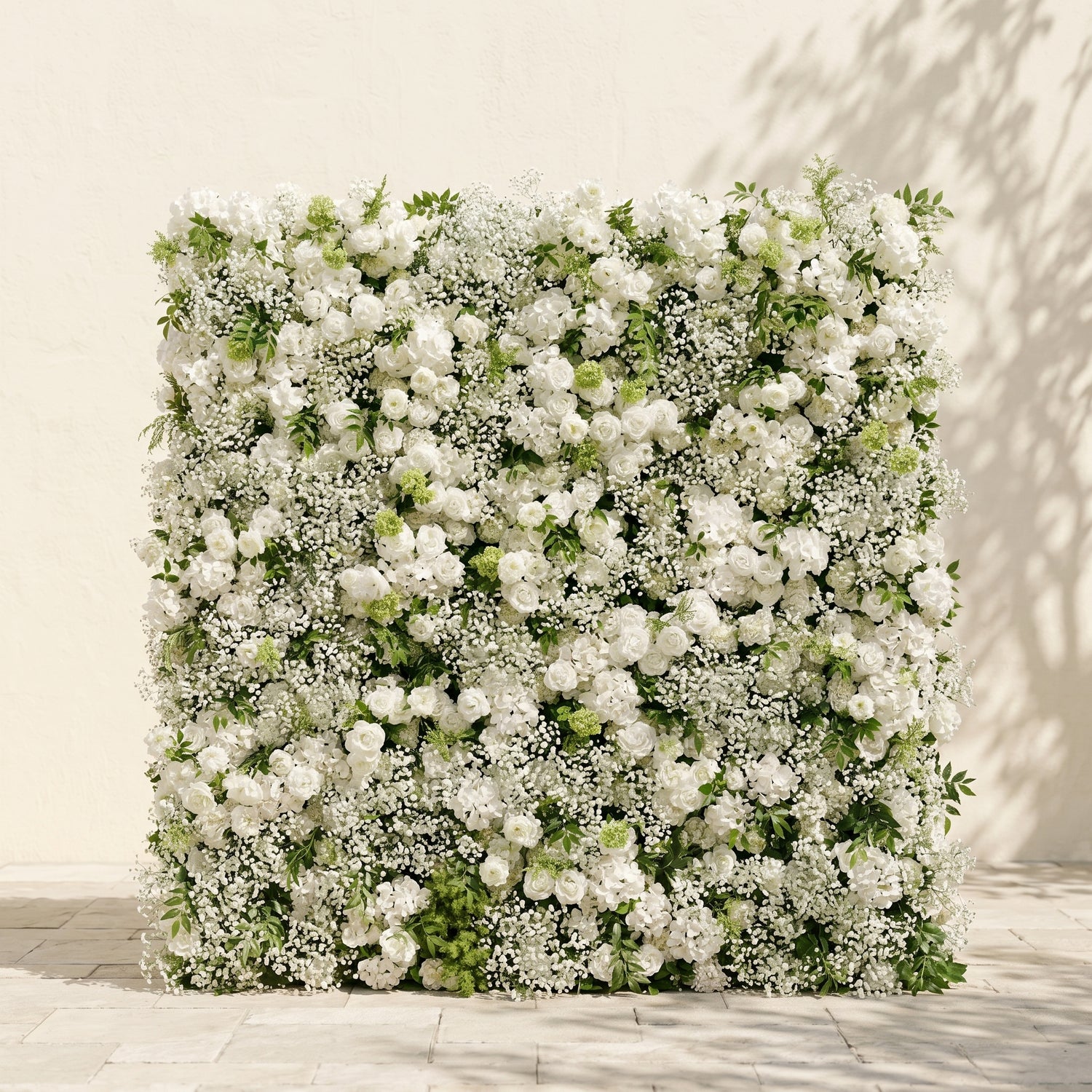 Zarensira:5D Luxury Ivory White Silk Rose, Baby Breath &amp; Lush Greenery Flower Wall Roll-Up Fabric Backdrop for Romantic Minimalist Weddings, Bridal Showers &amp; Proposal Event Decor