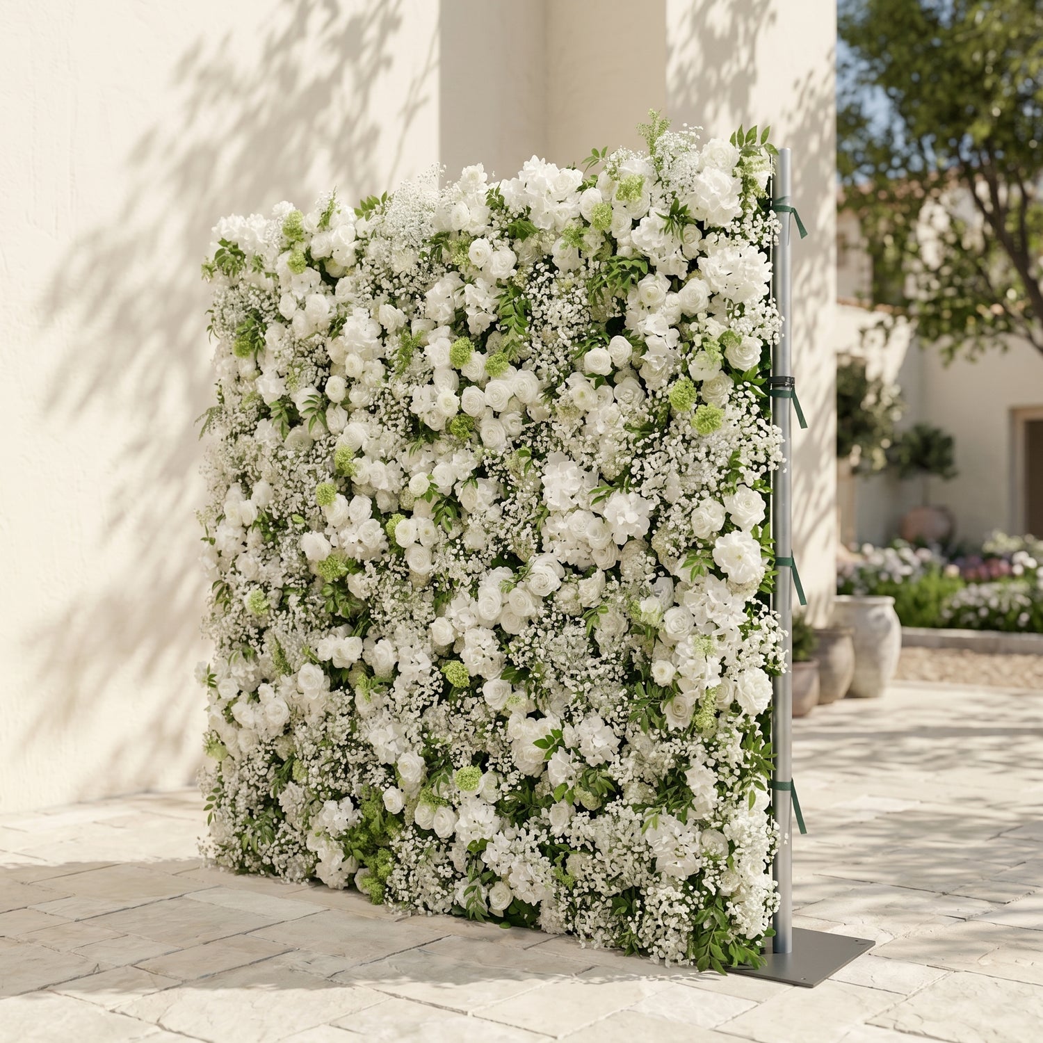 Zarensira:5D Luxury Ivory White Silk Rose, Baby Breath &amp; Lush Greenery Flower Wall Roll-Up Fabric Backdrop for Romantic Minimalist Weddings, Bridal Showers &amp; Proposal Event Decor