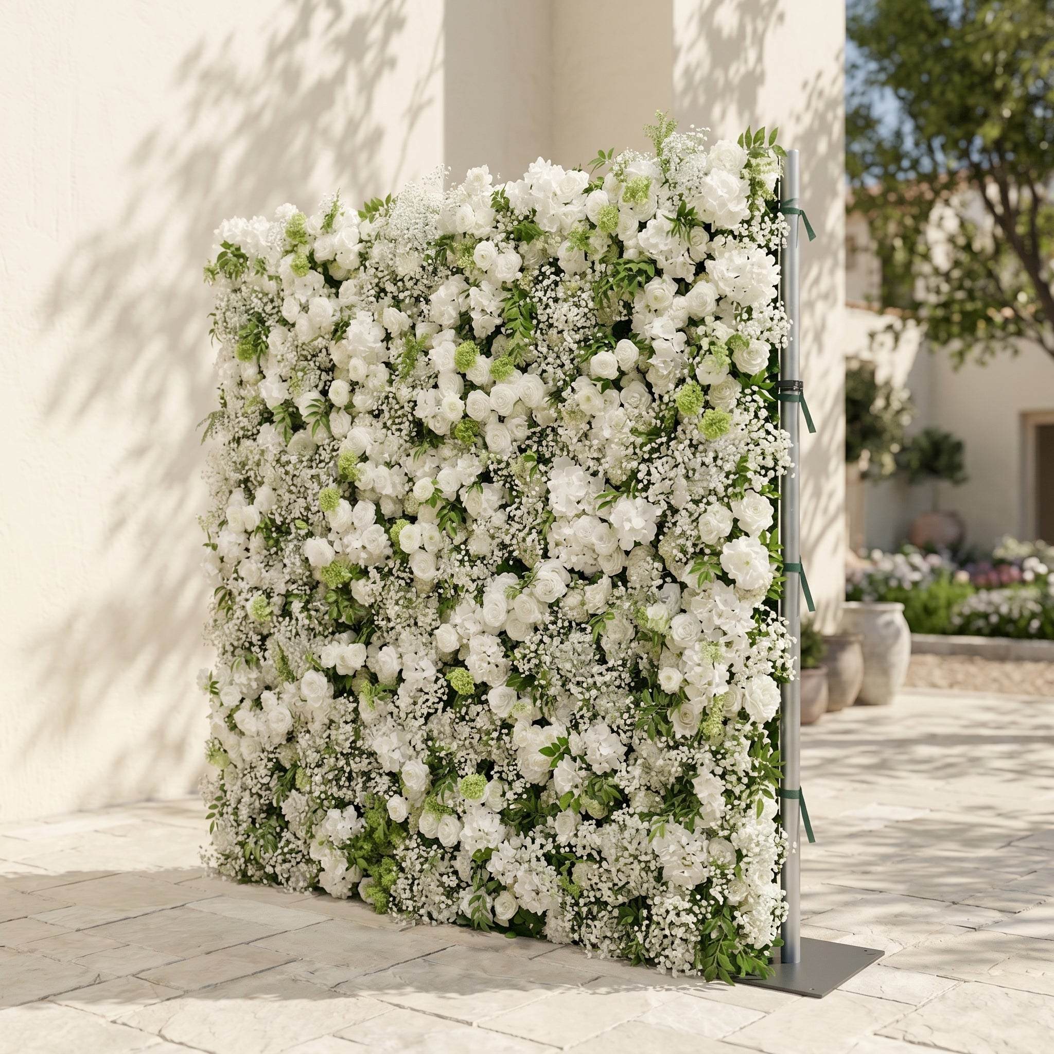 Zarensira:5D Luxury Ivory White Silk Rose, Baby Breath &amp; Lush Greenery Flower Wall Roll-Up Fabric Backdrop for Romantic Minimalist Weddings, Bridal Showers &amp; Proposal Event Decor