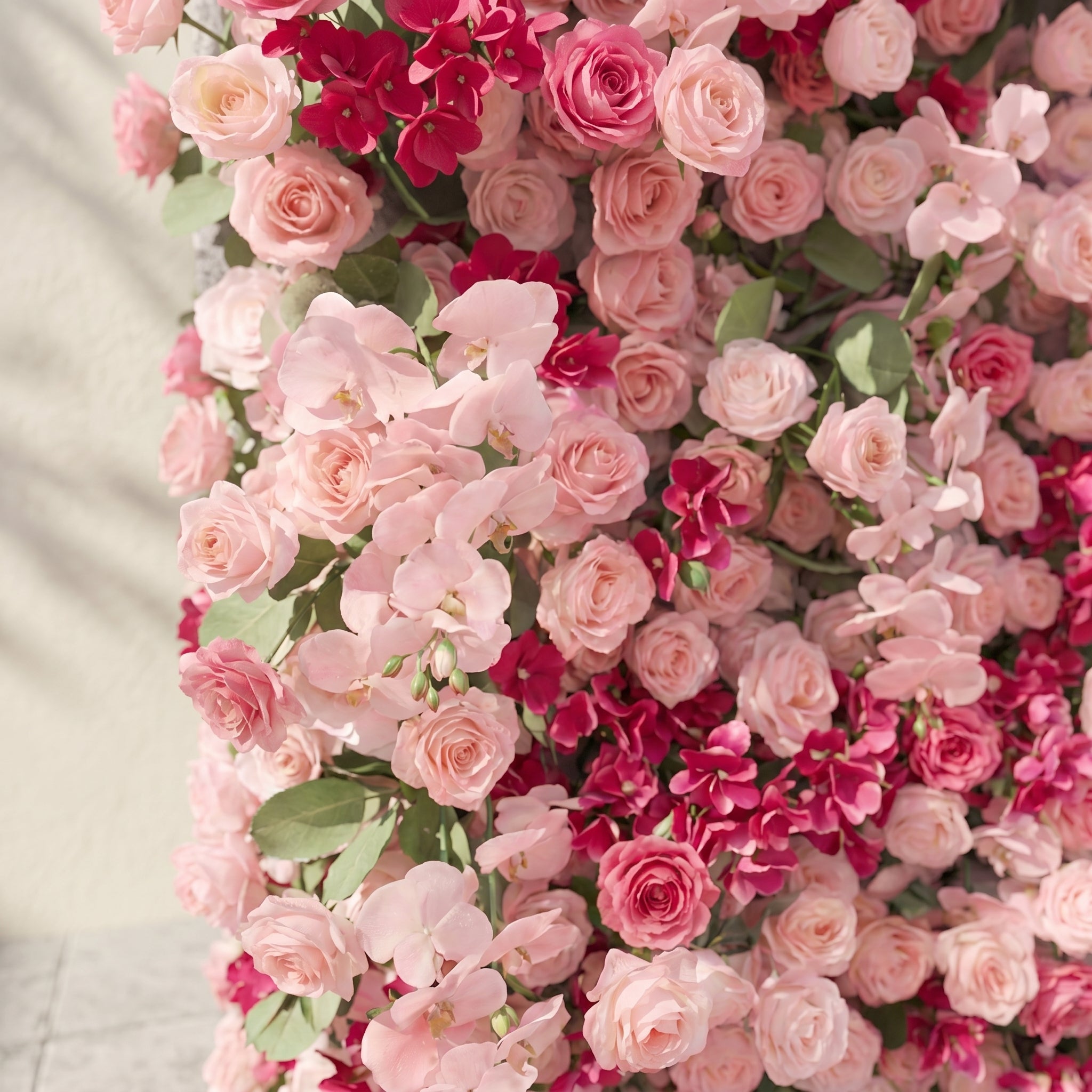 Zarlyra:Luxury 5D Ombre Hot Pink &amp; Blush Silk Floral Wall Roll-Up Backdrop for Vibrant Romantic Weddings