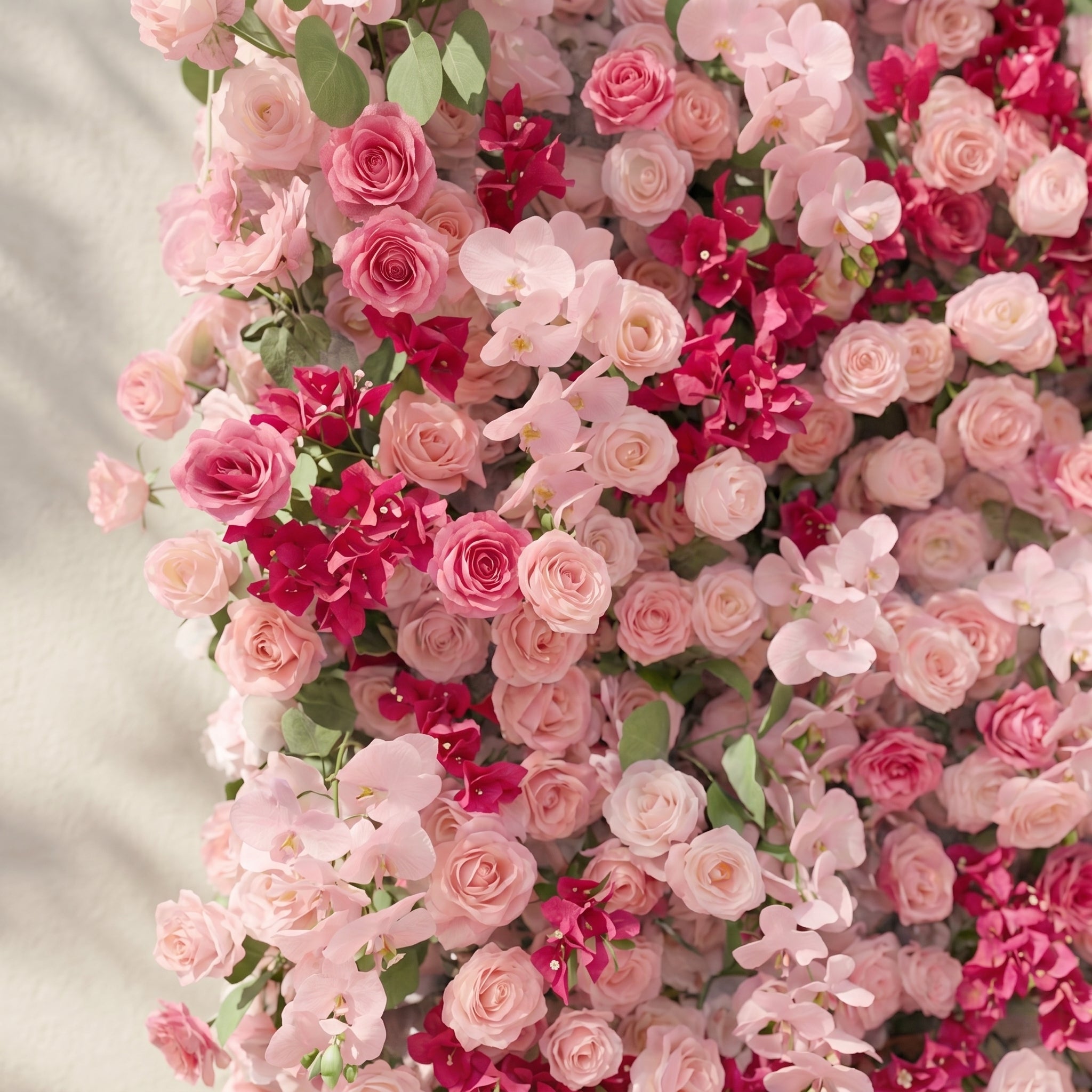 Zarlyra:Luxury 5D Ombre Hot Pink &amp; Blush Silk Floral Wall Roll-Up Backdrop for Vibrant Romantic Weddings