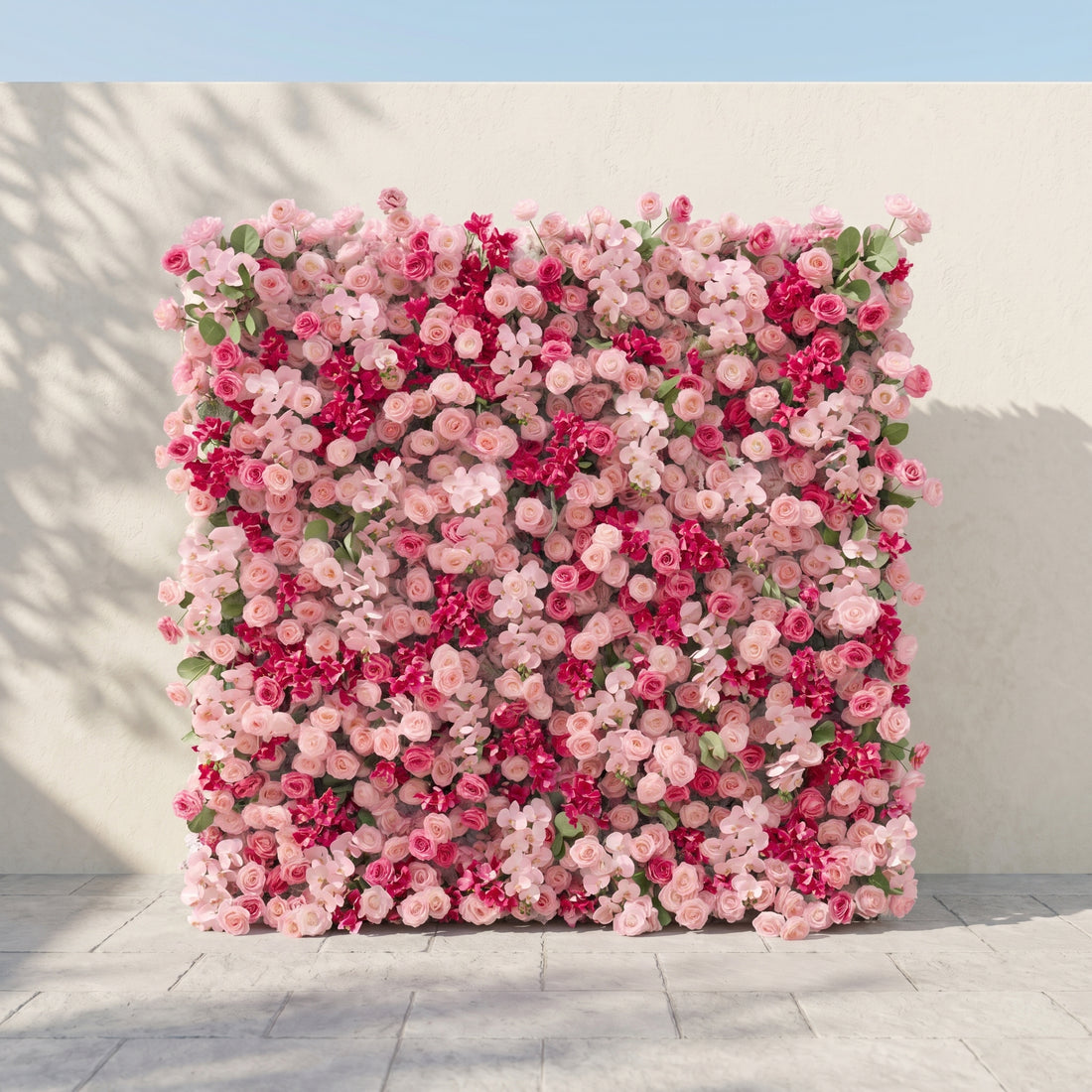 Zarlyra:Luxury 5D Ombre Hot Pink &amp; Blush Silk Floral Wall Roll-Up Backdrop for Vibrant Romantic Weddings