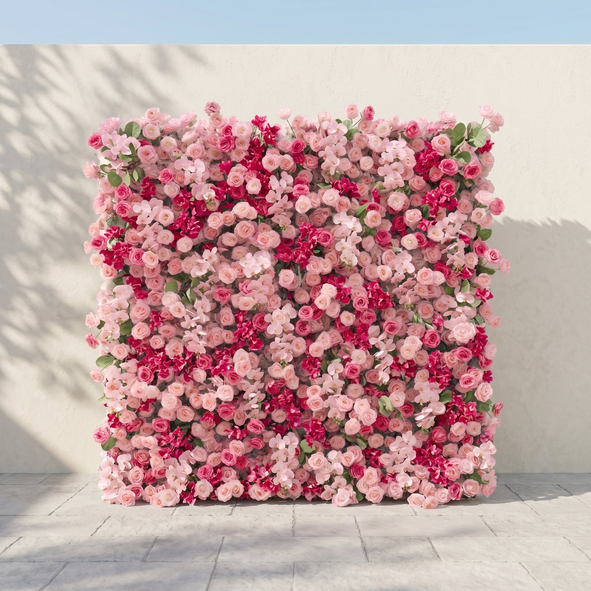 Zarlyra:Luxury 5D Ombre Hot Pink &amp; Blush Silk Floral Wall Roll-Up Backdrop for Vibrant Romantic Weddings