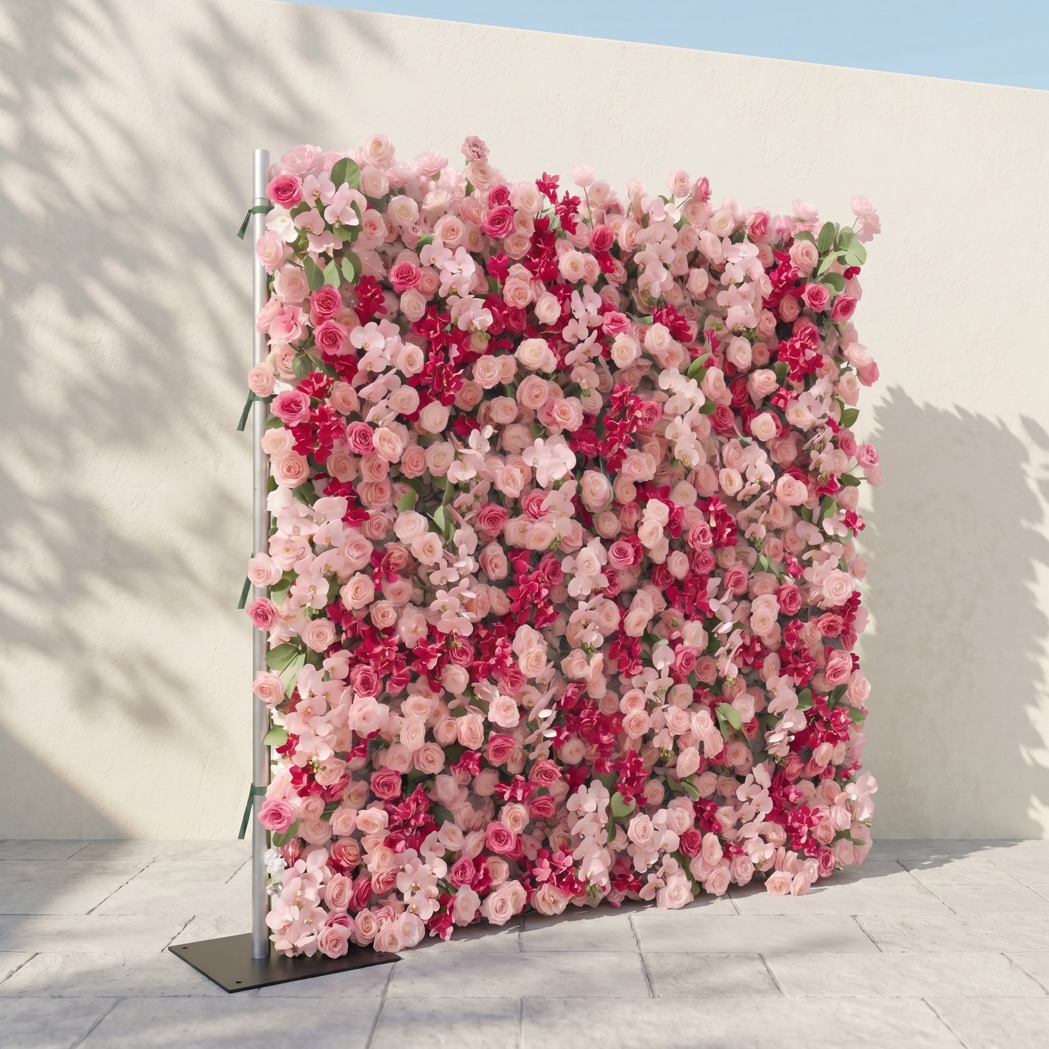 Zarlyra:Luxury 5D Ombre Hot Pink &amp; Blush Silk Floral Wall Roll-Up Backdrop for Vibrant Romantic Weddings