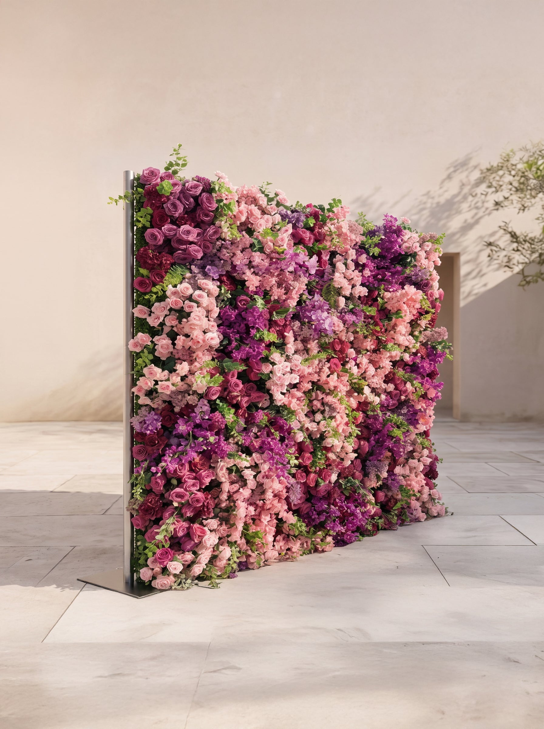 Zarova 5D Fabric Artificial rolling up curtain flower wall — left view
