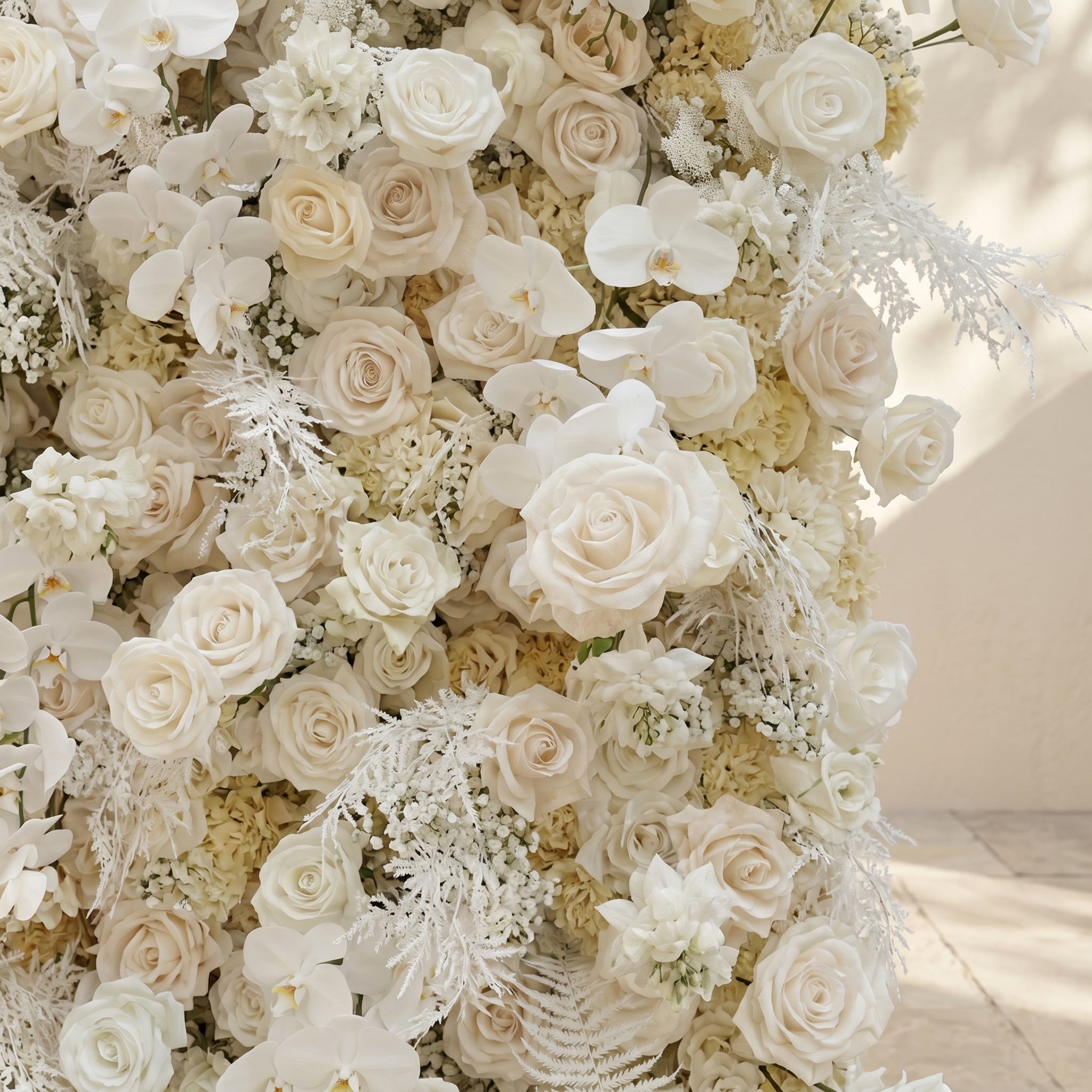 Zelaria:5D Cream White &amp; Ivory White Silk Rose Flower Wall Roll-Up Fabric Backdrop for Romantic Weddings &amp; Proposals