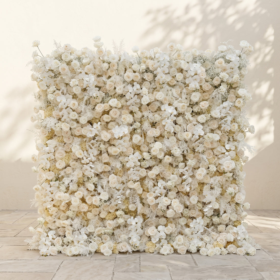 Zelaria:5D Cream White &amp; Ivory White Silk Rose Flower Wall Roll-Up Fabric Backdrop for Romantic Weddings &amp; Proposals