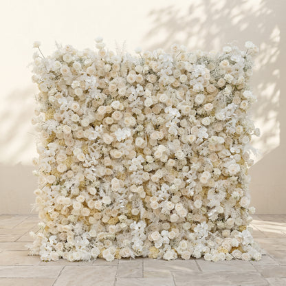 Zelaria:5D Cream White &amp; Ivory White Silk Rose Flower Wall Roll-Up Fabric Backdrop for Romantic Weddings &amp; Proposals