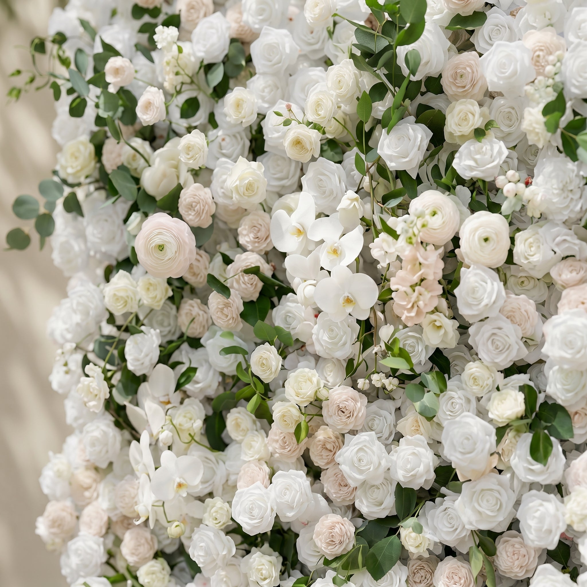 Zelloria:5D Ivory White &amp; Cream White Silk Rose Flower Wall Roll-Up Fabric Backdrop for Romantic Weddings &amp; Proposals