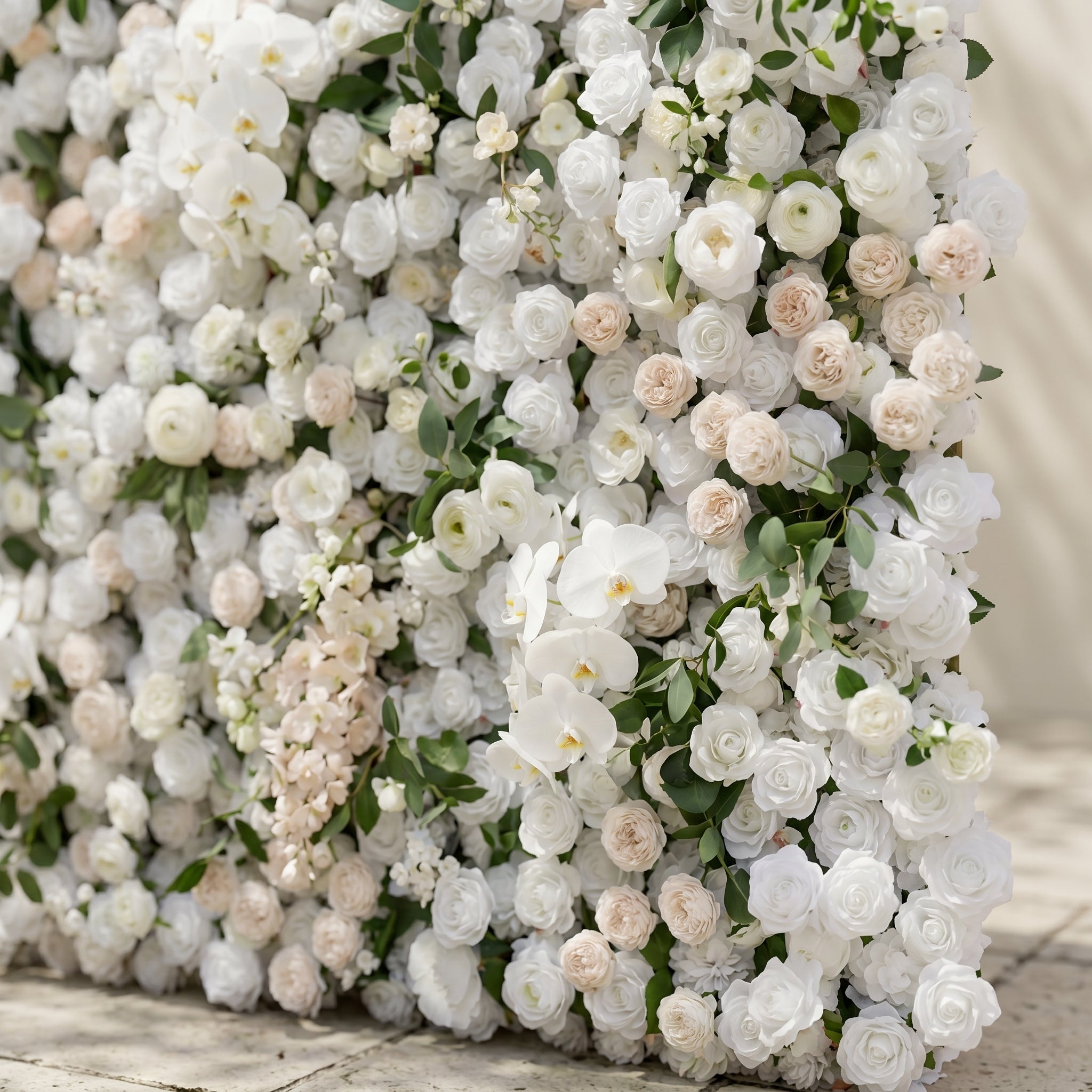 Zelloria:5D Ivory White &amp; Cream White Silk Rose Flower Wall Roll-Up Fabric Backdrop for Romantic Weddings &amp; Proposals
