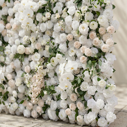 Zelloria:5D Ivory White &amp; Cream White Silk Rose Flower Wall Roll-Up Fabric Backdrop for Romantic Weddings &amp; Proposals