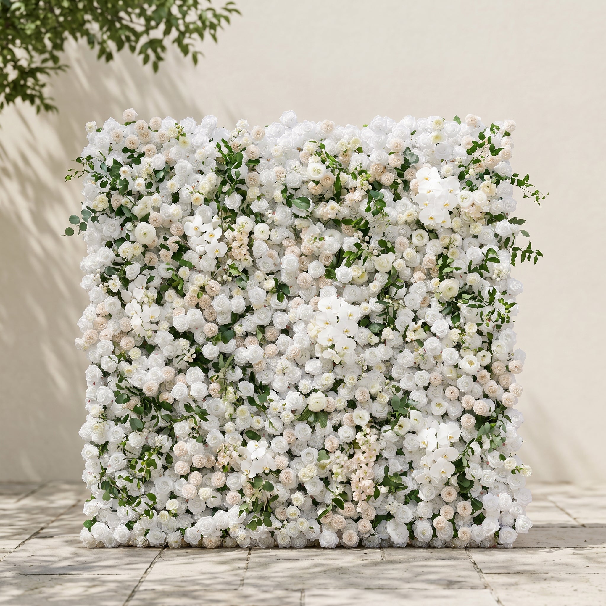 Zelloria:5D Ivory White &amp; Cream White Silk Rose Flower Wall Roll-Up Fabric Backdrop for Romantic Weddings &amp; Proposals