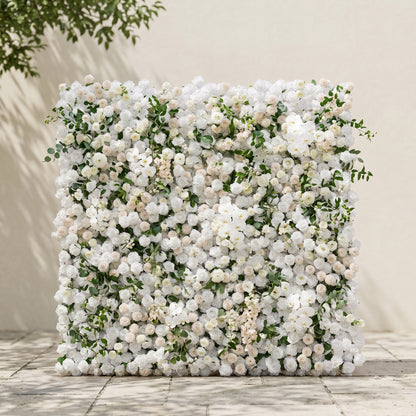 Zelloria:5D Ivory White &amp; Cream White Silk Rose Flower Wall Roll-Up Fabric Backdrop for Romantic Weddings &amp; Proposals