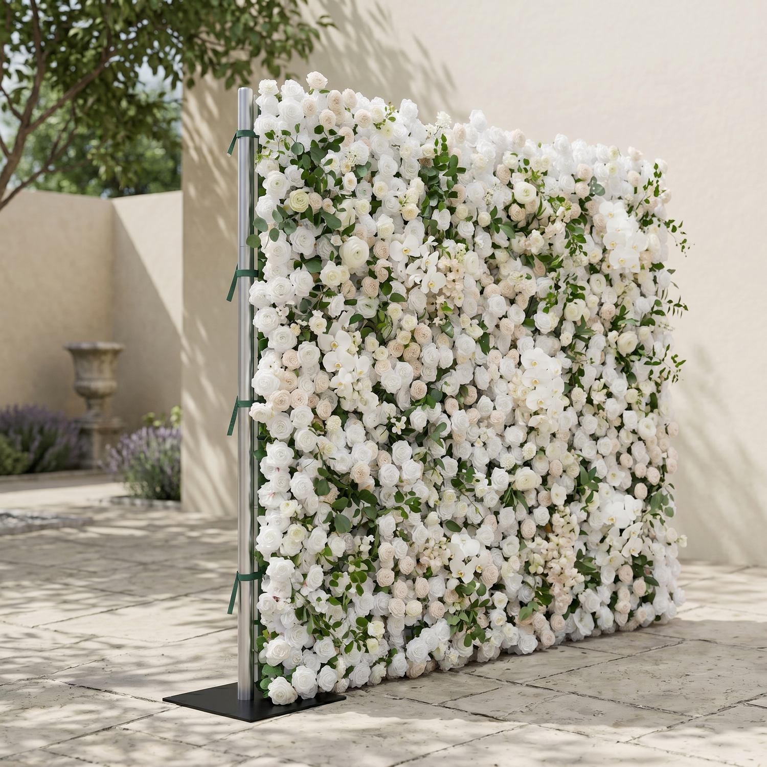 Zelloria:5D Ivory White &amp; Cream White Silk Rose Flower Wall Roll-Up Fabric Backdrop for Romantic Weddings &amp; Proposals