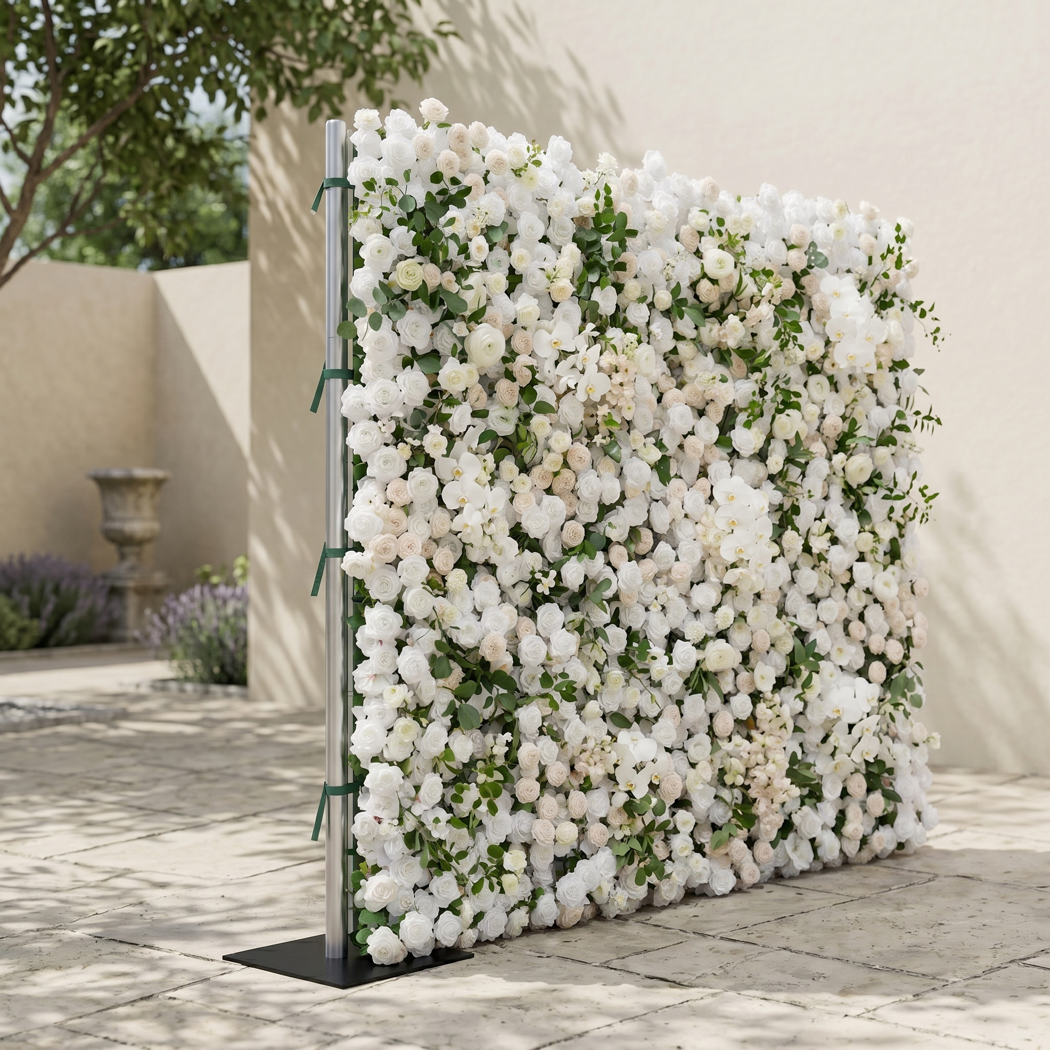 Zelloria:5D Ivory White &amp; Cream White Silk Rose Flower Wall Roll-Up Fabric Backdrop for Romantic Weddings &amp; Proposals