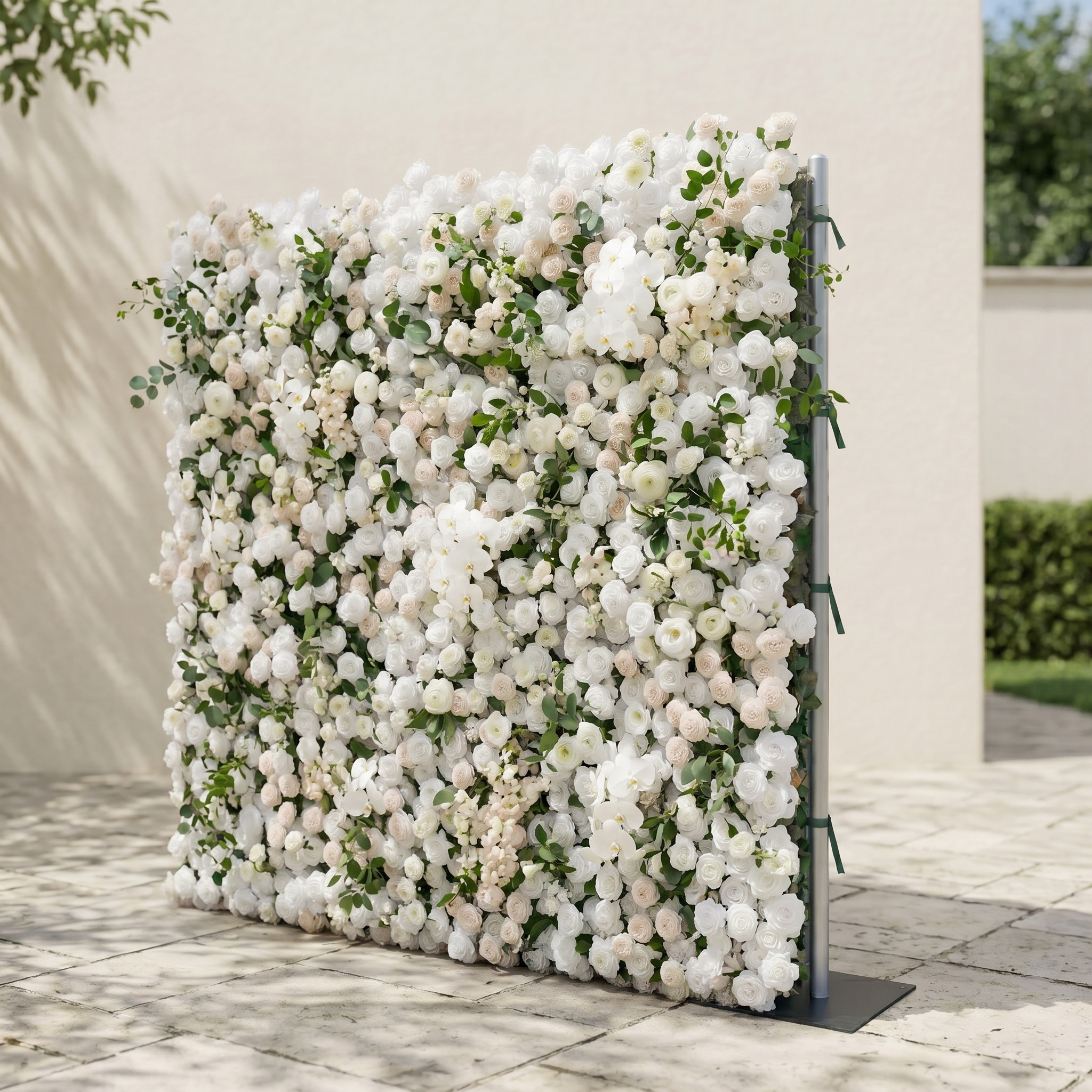 Zelloria:5D Ivory White &amp; Cream White Silk Rose Flower Wall Roll-Up Fabric Backdrop for Romantic Weddings &amp; Proposals