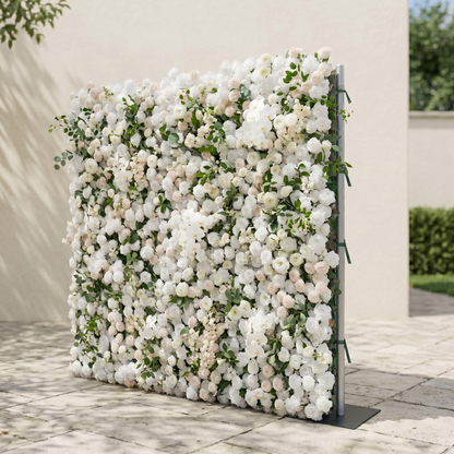 Zelloria:5D Ivory White &amp; Cream White Silk Rose Flower Wall Roll-Up Fabric Backdrop for Romantic Weddings &amp; Proposals