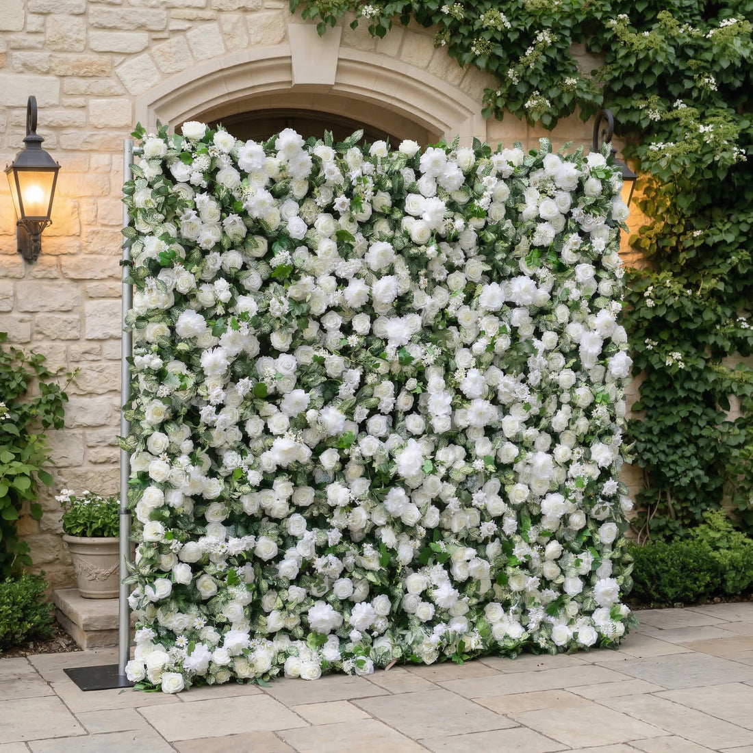 Zirel: 5D Timeless White Flower Wall with Greenery Roll-Up Fabric Backdrop for Luxury Events &amp; Garden Wedding Decor