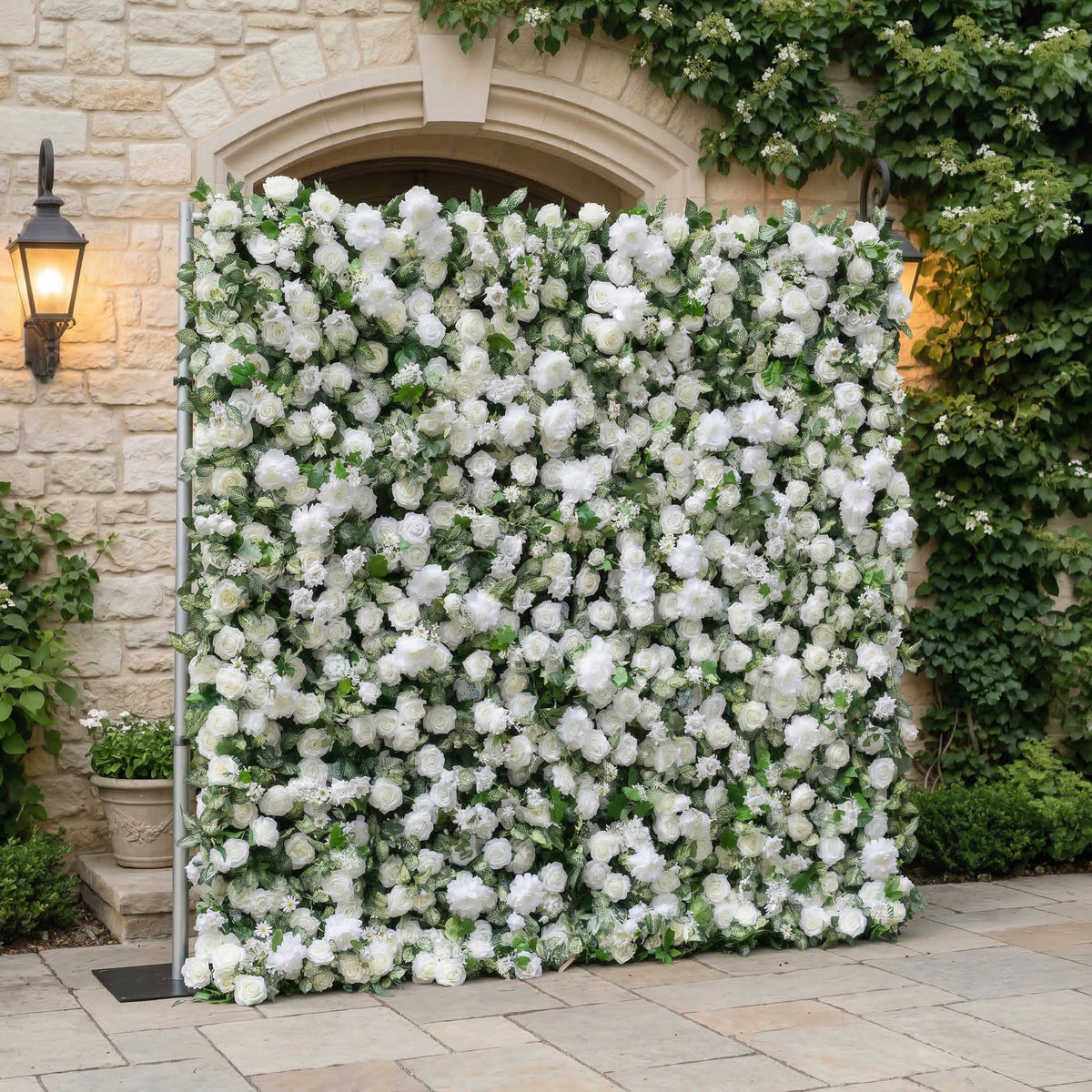 Zirel: 3D Timeless White Flower Wall with Greenery Roll-Up Fabric Back ...