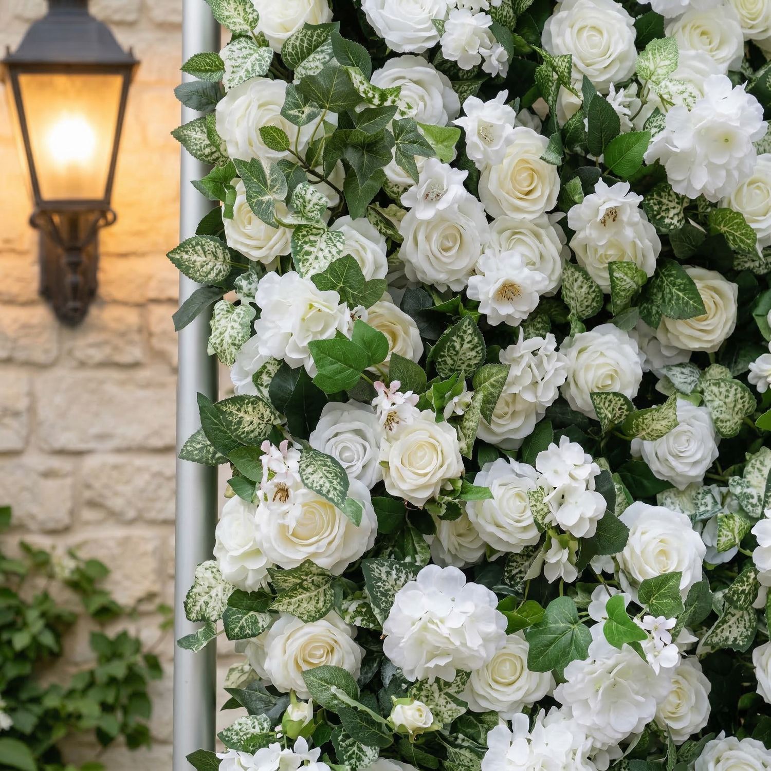 Zirel: 5D Timeless White Flower Wall with Greenery Roll-Up Fabric Backdrop for Luxury Events &amp; Garden Wedding Decor