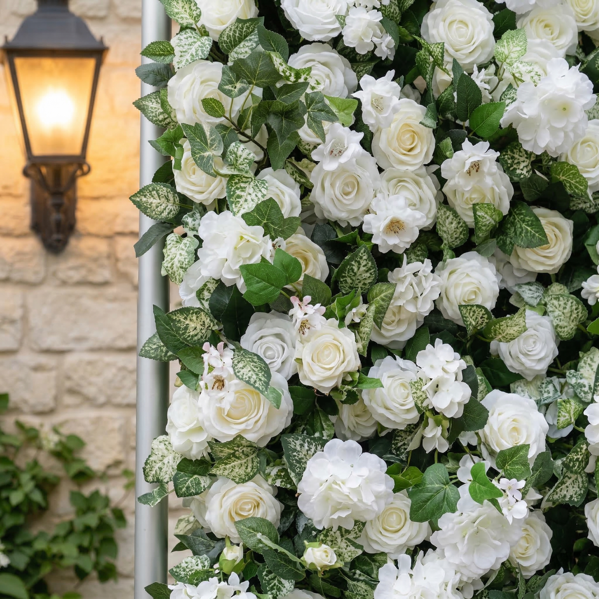 Zirel: 3D Timeless White Flower Wall with Greenery Roll-Up Fabric Backdrop for Luxury Events &amp; Garden Wedding Decor