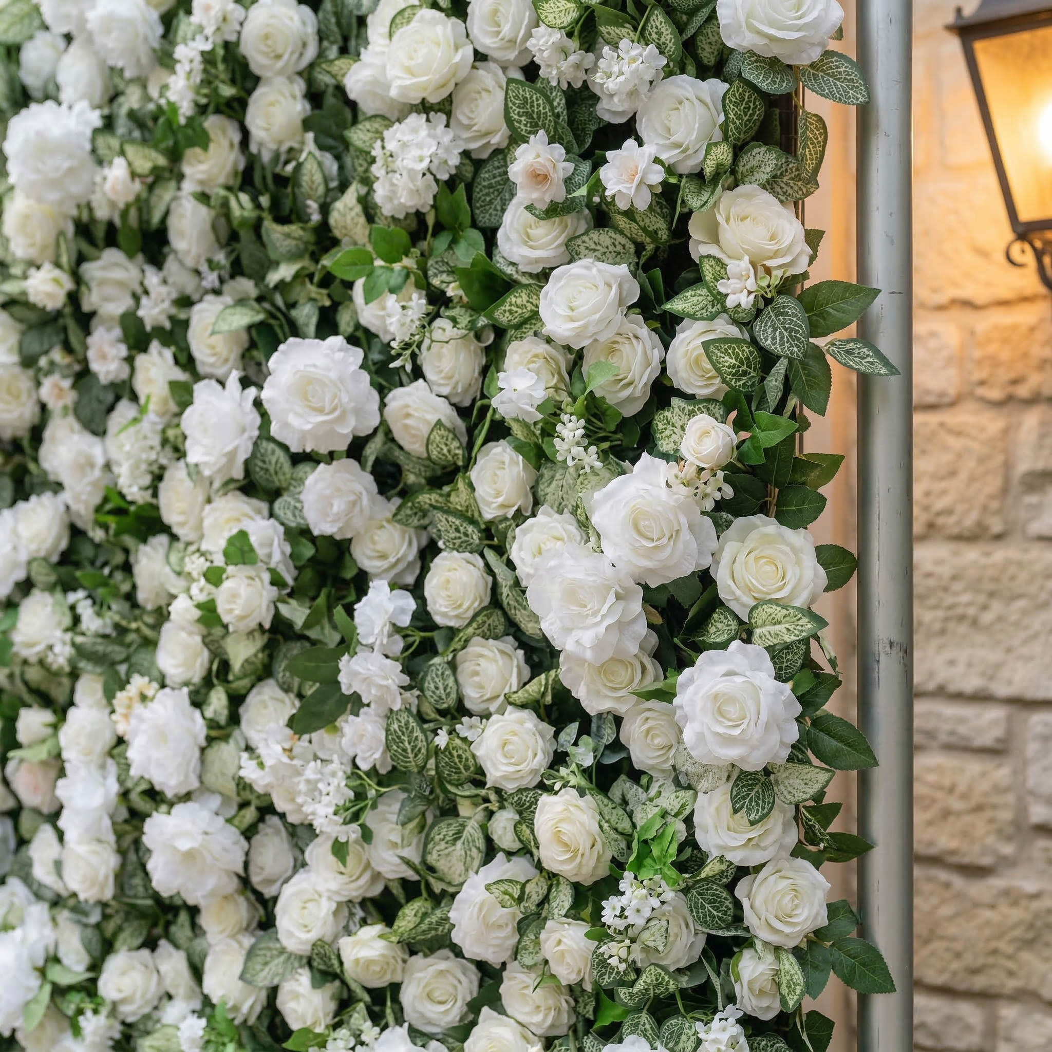 Zirel: 3D Timeless White Flower Wall with Greenery Roll-Up Fabric Backdrop for Luxury Events &amp; Garden Wedding Decor
