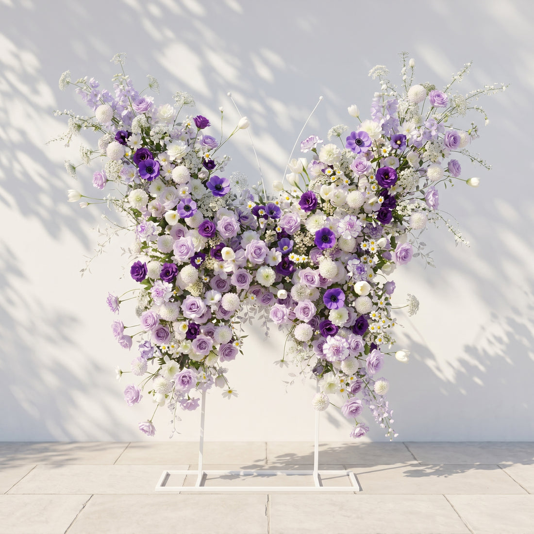 Zoressa: Lavender Purple &amp; Ivory White Butterfly Shape Silk Wedding Arch Flower Arrangement for Romantic Weddings &amp; Proposals for Luxury Events &amp; Parties Backdrop