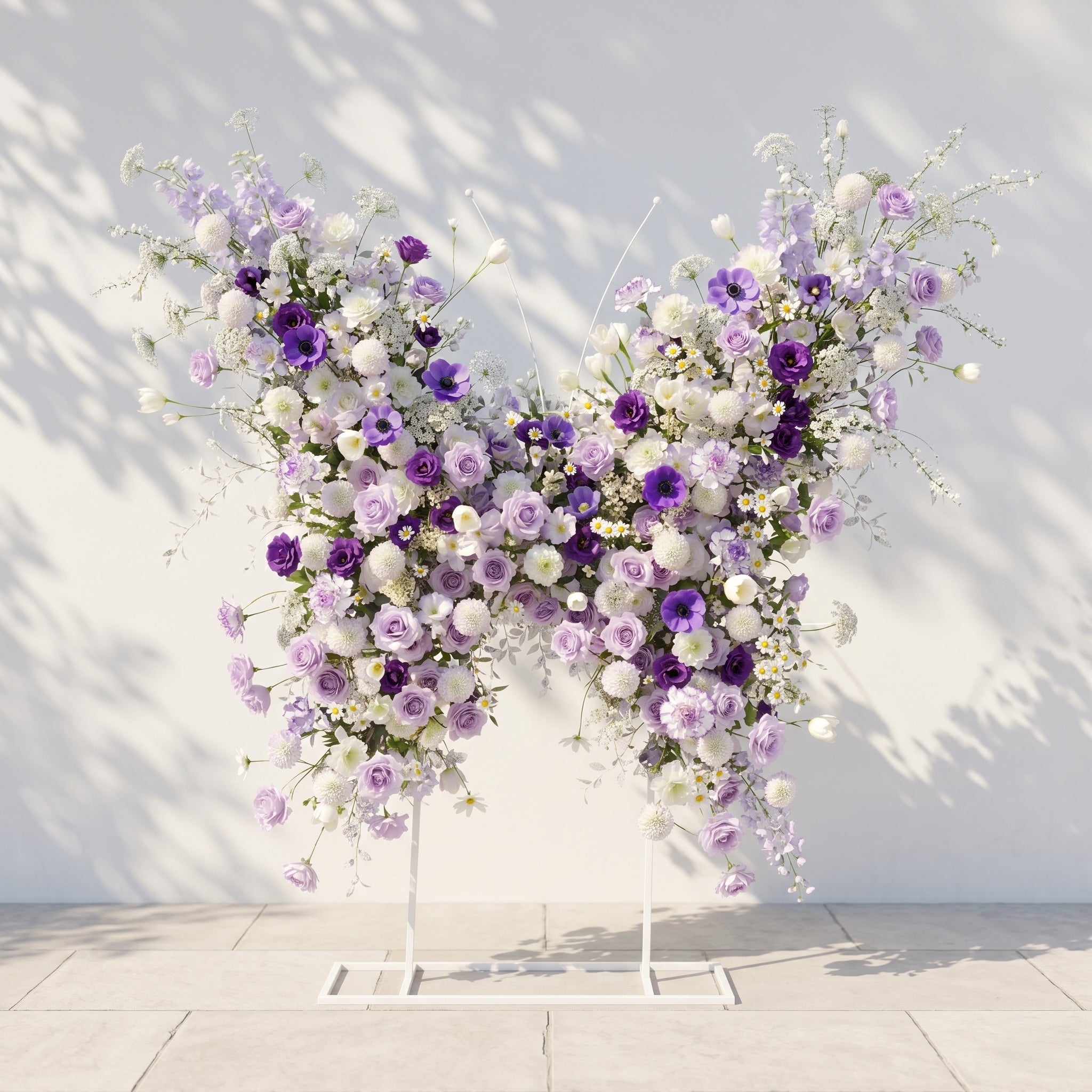 Zoressa: Lavender Purple &amp; Ivory White Butterfly Shape Silk Wedding Arch Flower Arrangement for Romantic Weddings &amp; Proposals for Luxury Events &amp; Parties Backdrop