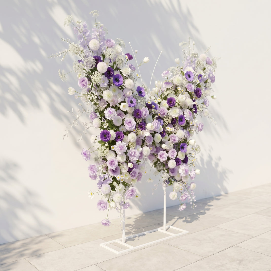 Zoressa: Lavender Purple &amp; Ivory White Butterfly Shape Silk Wedding Arch Flower Arrangement for Romantic Weddings &amp; Proposals for Luxury Events &amp; Parties Backdrop