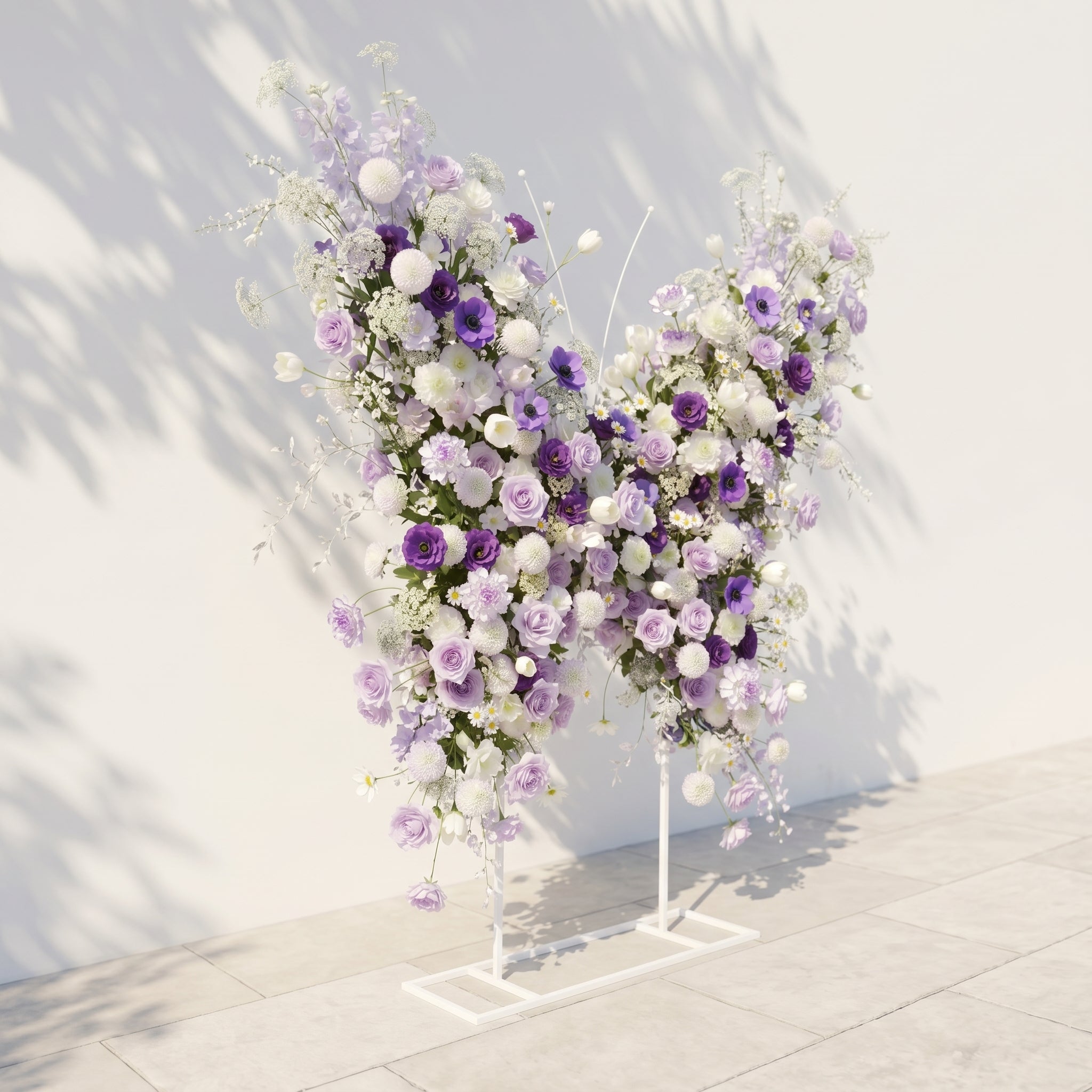 Zoressa: Lavender Purple &amp; Ivory White Butterfly Shape Silk Wedding Arch Flower Arrangement for Romantic Weddings &amp; Proposals for Luxury Events &amp; Parties Backdrop