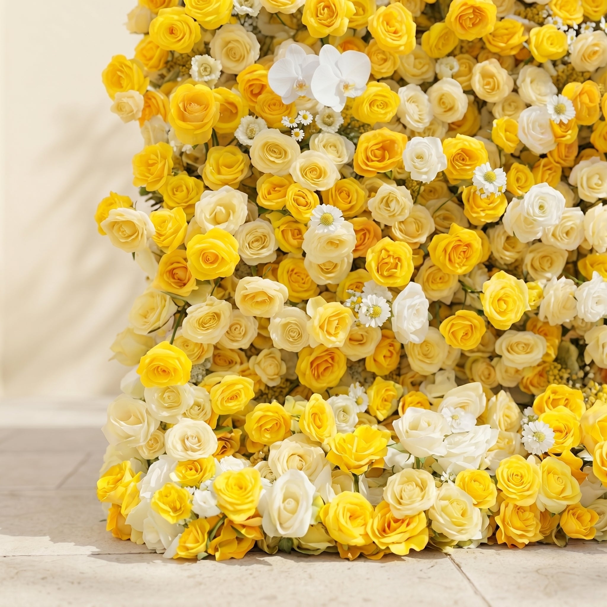 Zorova: Luxury 5D Lemon Yellow &amp; White Silk Floral Wall Backdrop for Vibrant Summer Events
