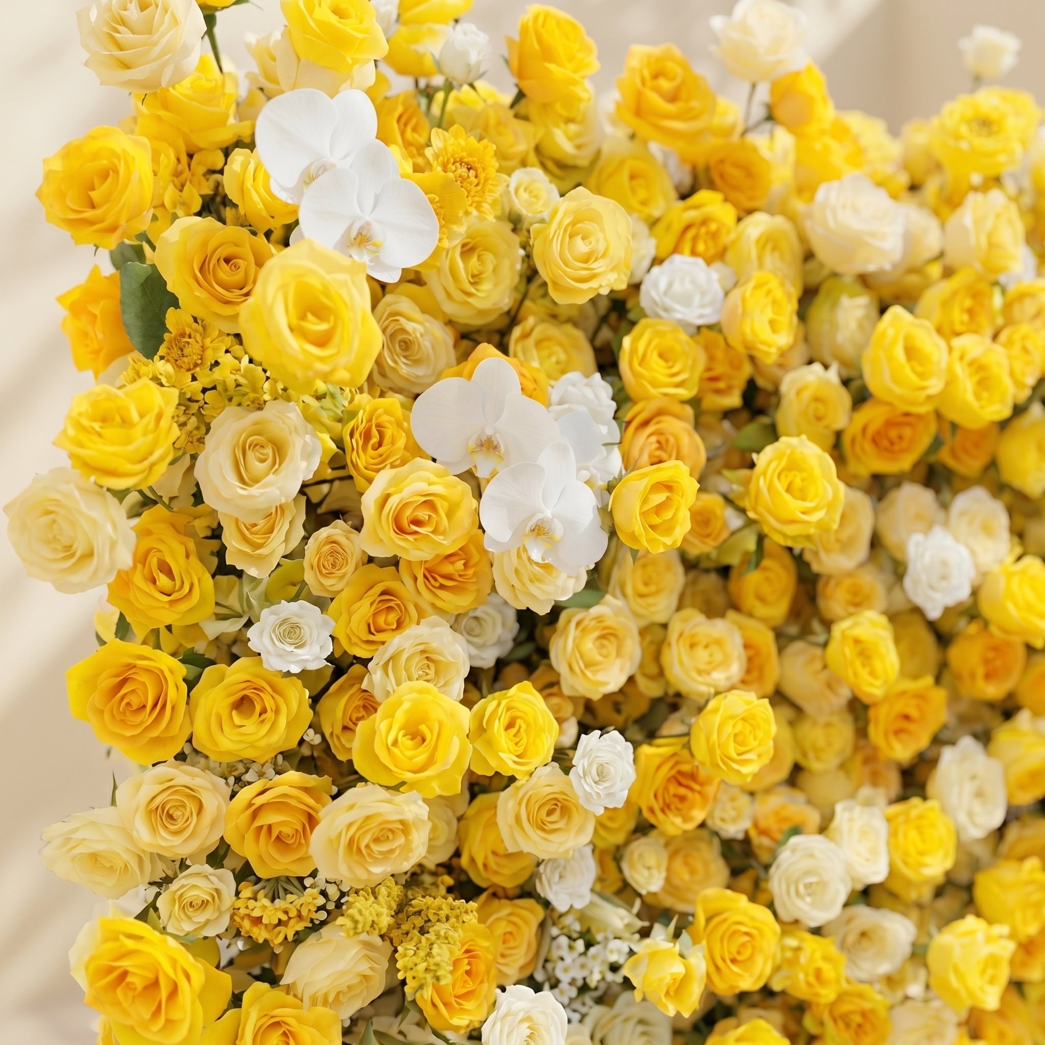 Zorova: Luxury 5D Lemon Yellow &amp; White Silk Floral Wall Backdrop for Vibrant Summer Events