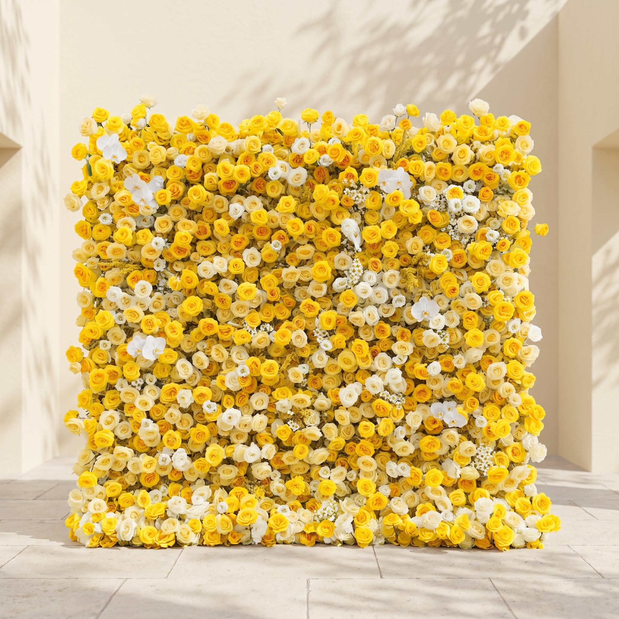 Zorova: Luxury 5D Lemon Yellow &amp; White Silk Floral Wall Backdrop for Vibrant Summer Events